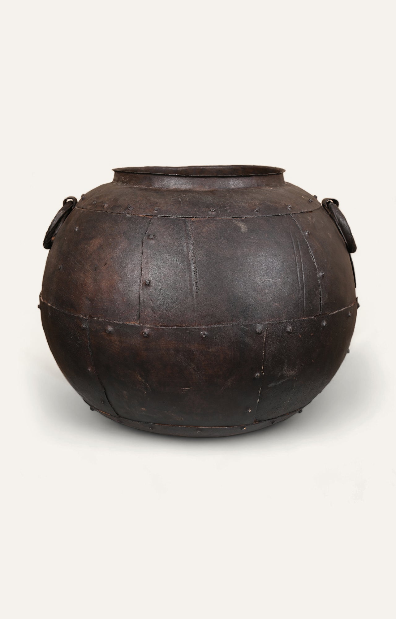 Ancient Riveted Metal Planter with Dual Handles