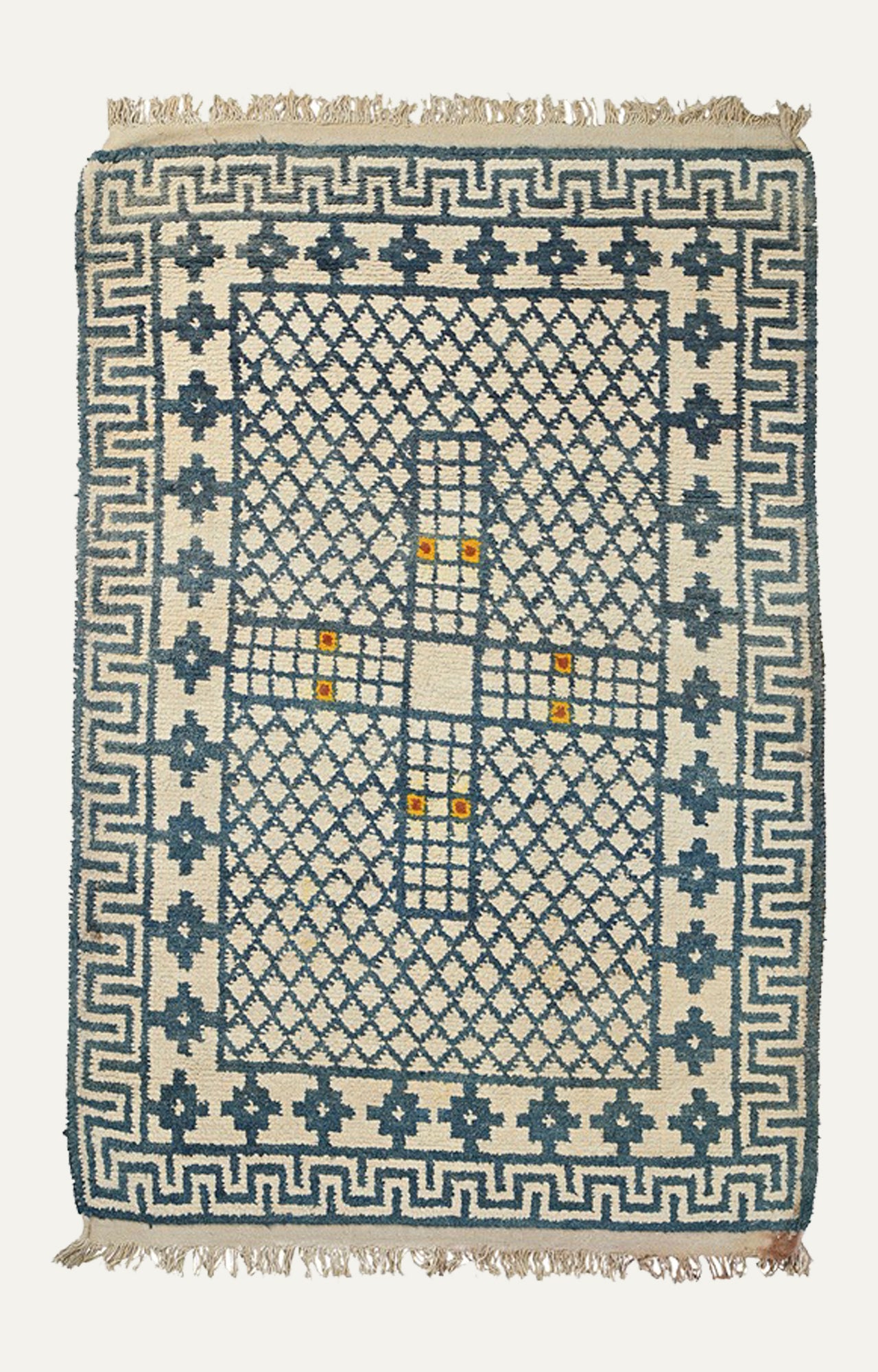 4 x 7 Ft Blue and White Greek Key Border Carpet