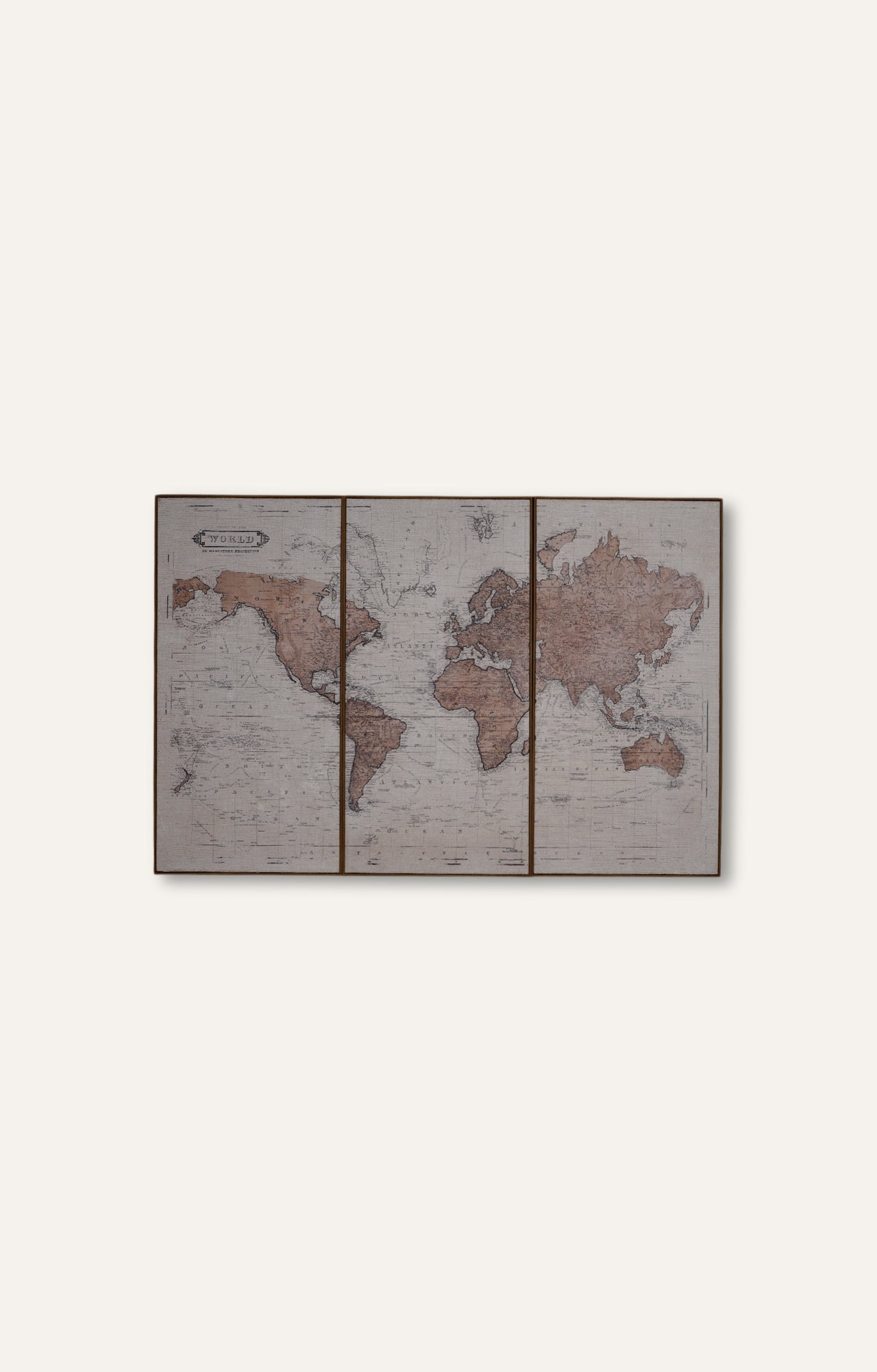 Set of 3 World Maps Textured Prints on Hessian Fabric