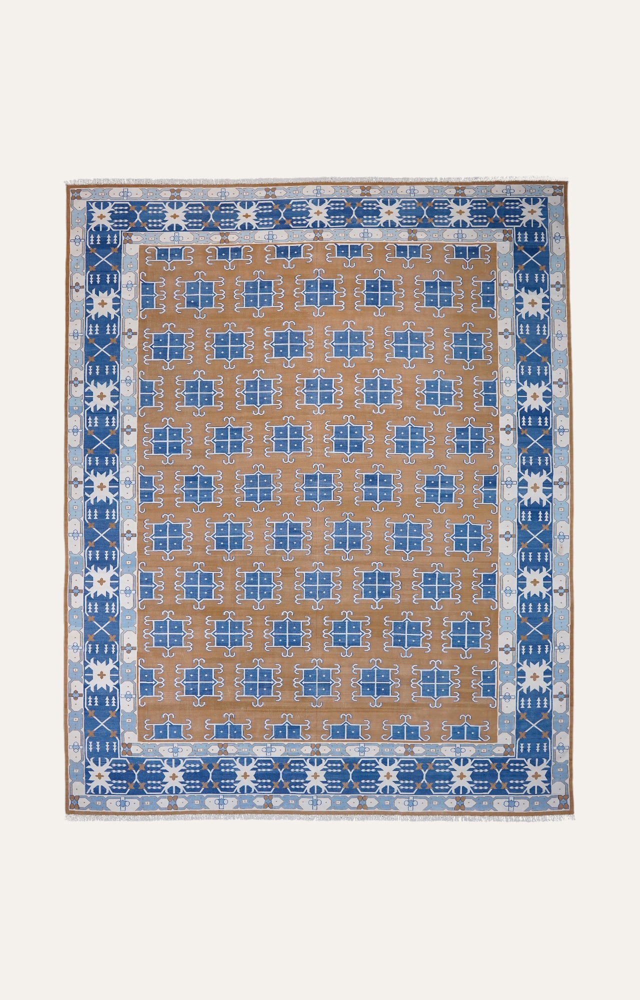 12.6 x 15.8 Ft Handwoven Flatweave Geometric Pattern Cotton Rug