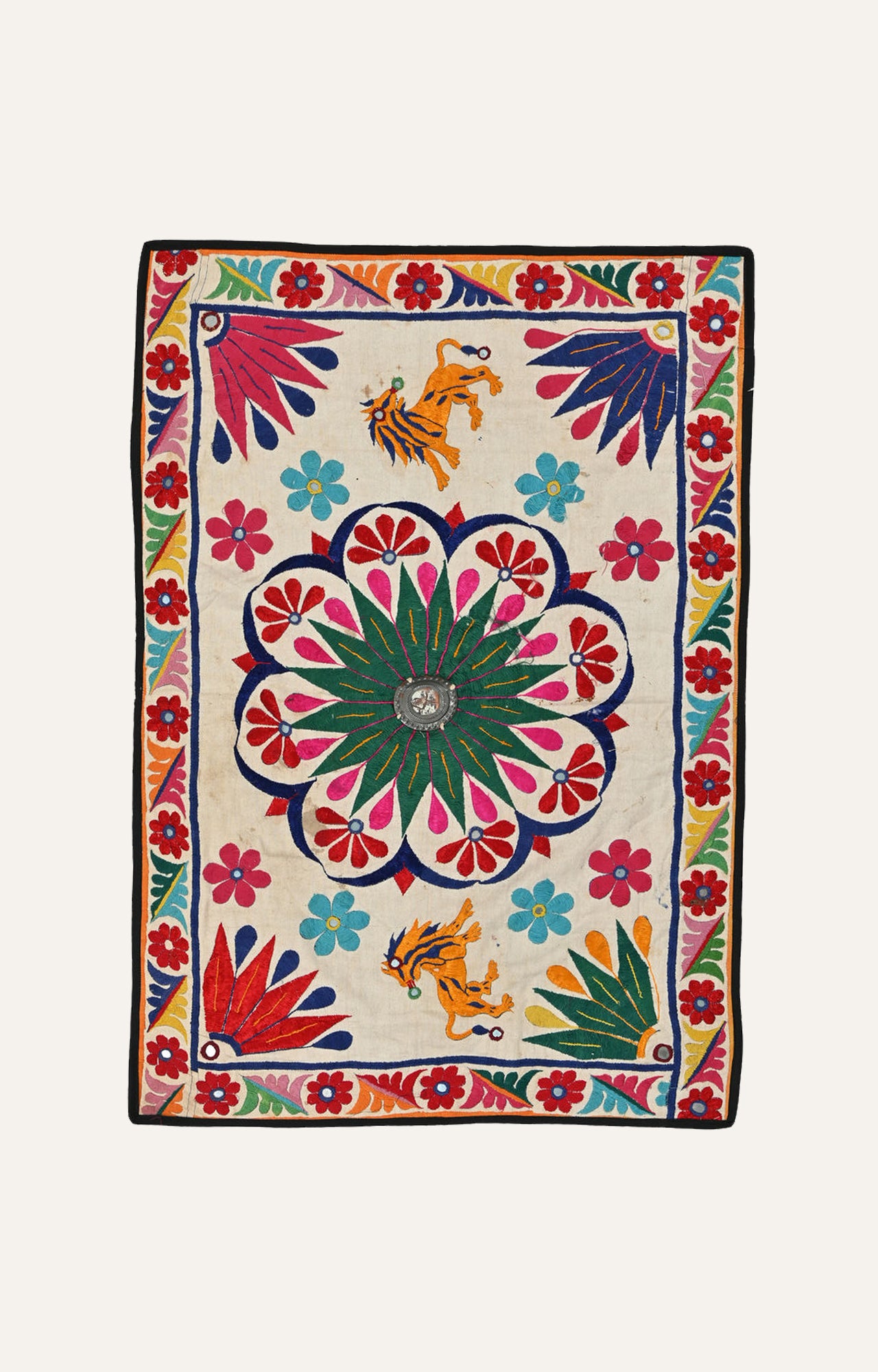 Tiger and floral motif Embroidered Wall hanging tapestry