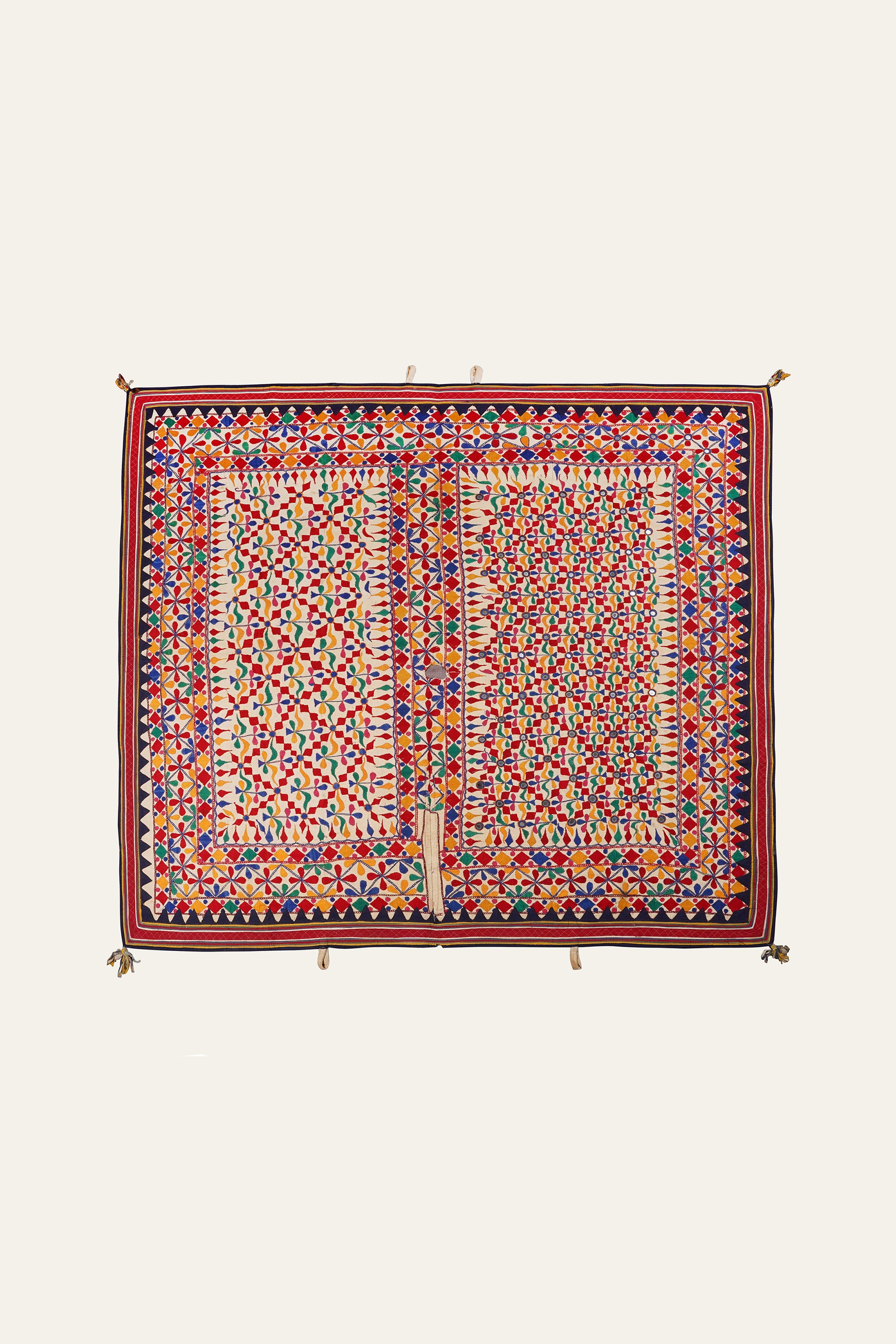 Gujrati Antique Textile Wall Hanging | Tribal Mirror Art Tapestry