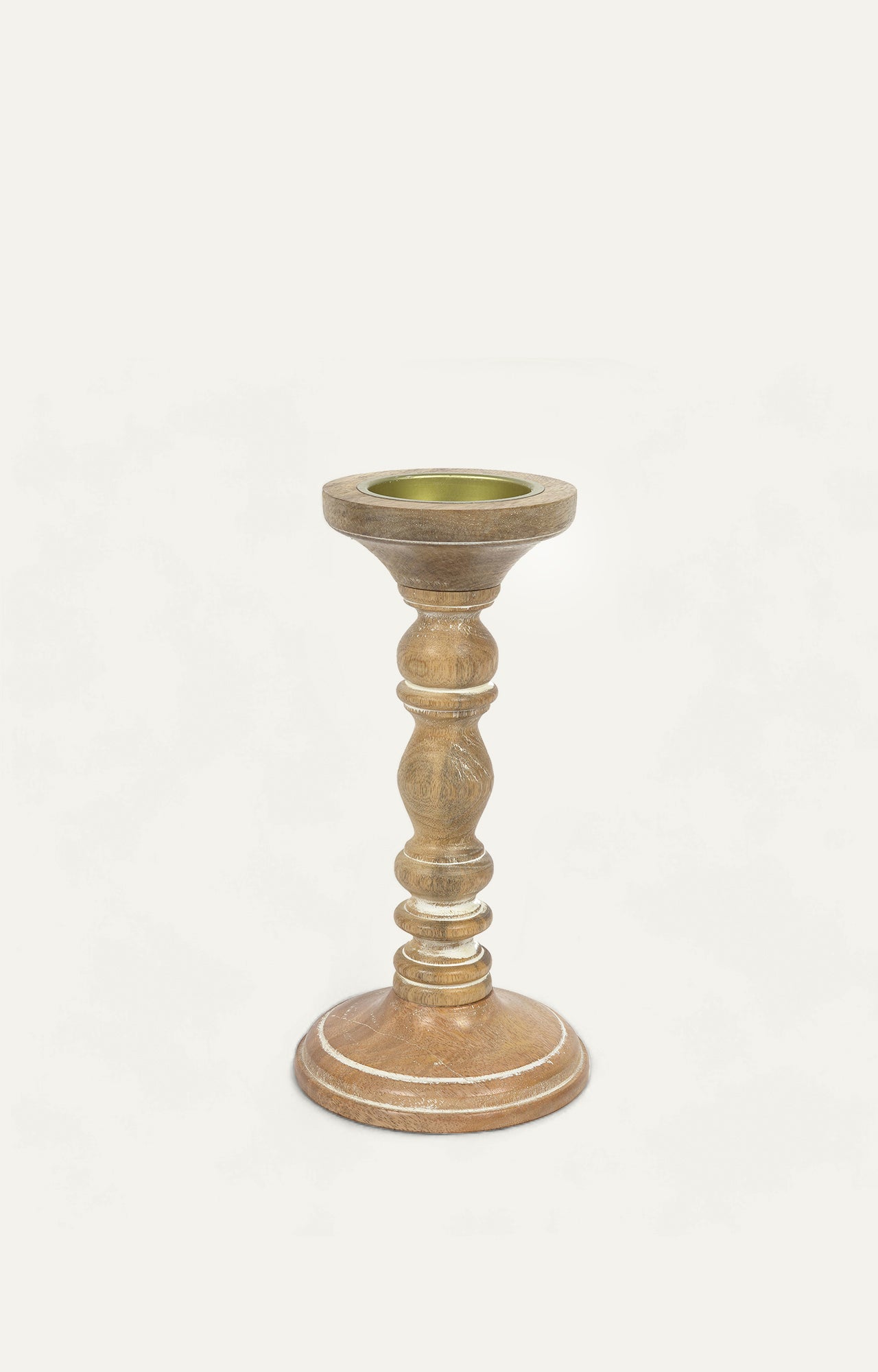 Natural Wood Candle Stand with white details