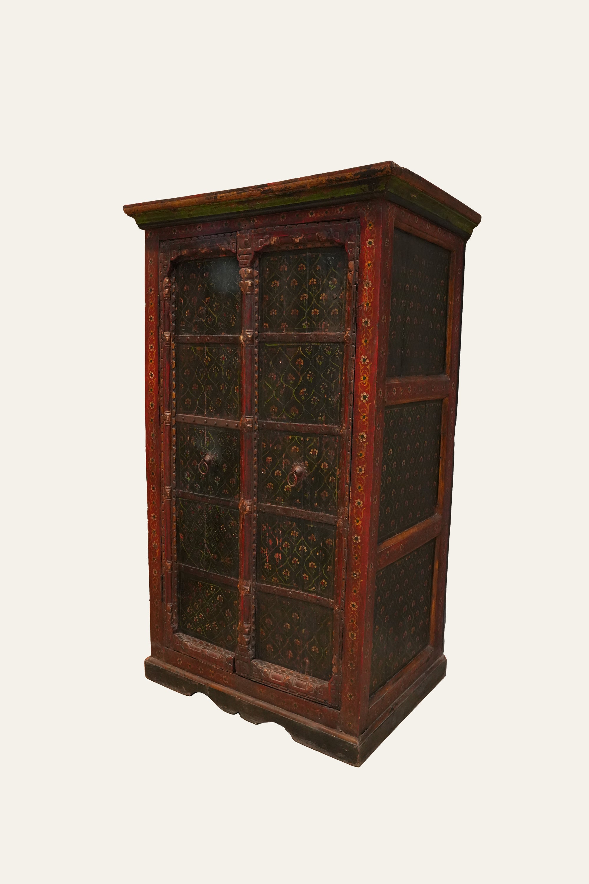 Indian Haveli Style Vintage Iron-Fitted Wooden Wardrobe