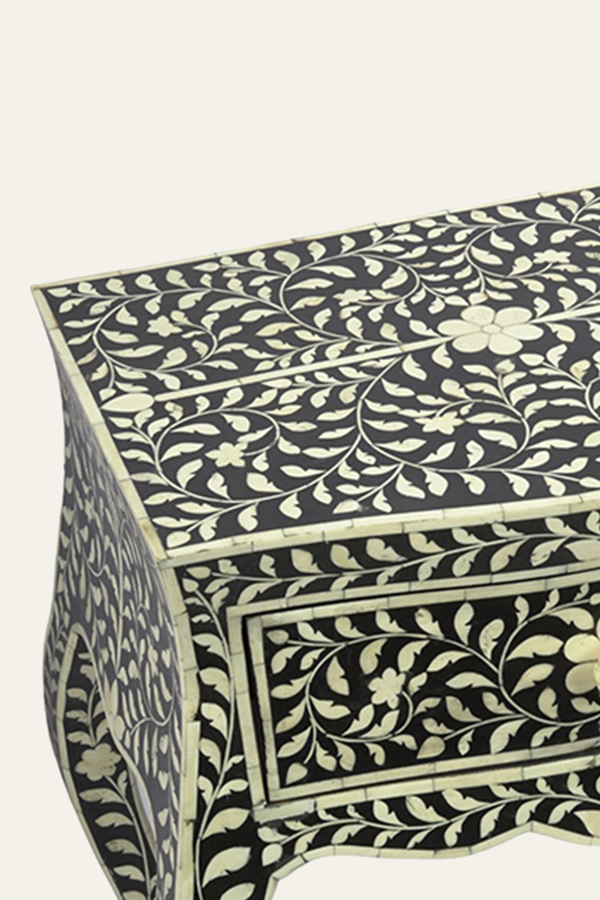 Floral Pattern Bone Inlay 1-Drawer Bedside Table