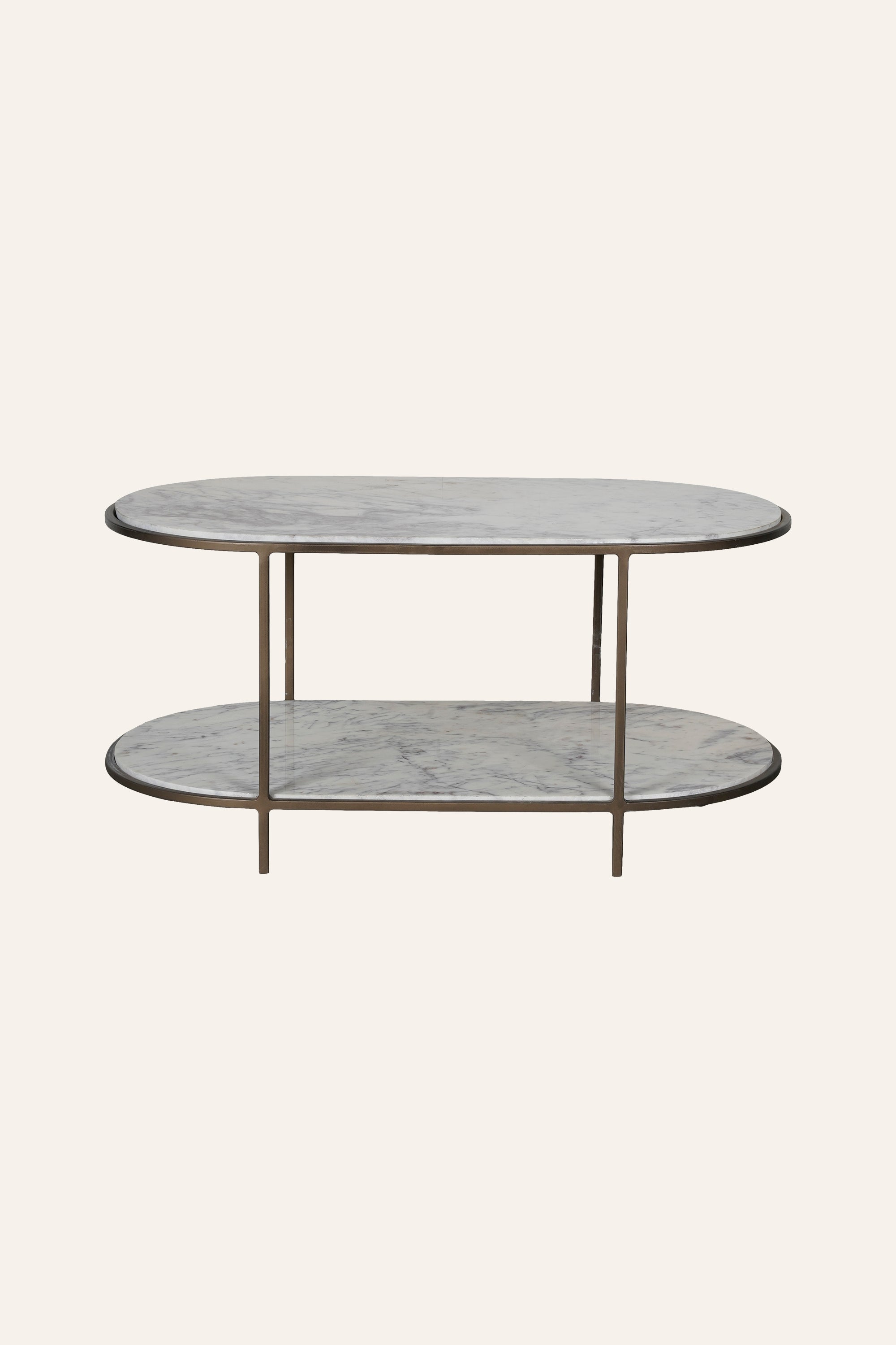 Oval Two-Tier Marble Coffee Table with Metal Frame