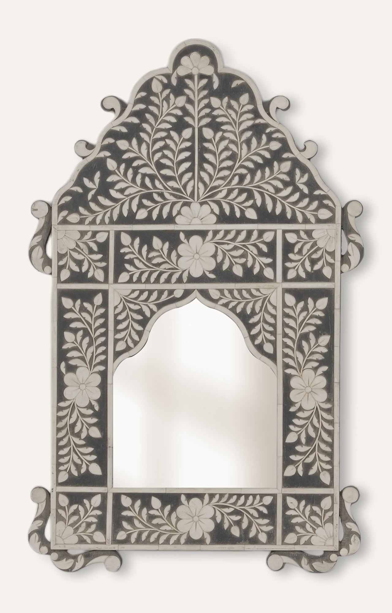 Arched Bone Inlay Mirror - Black & White