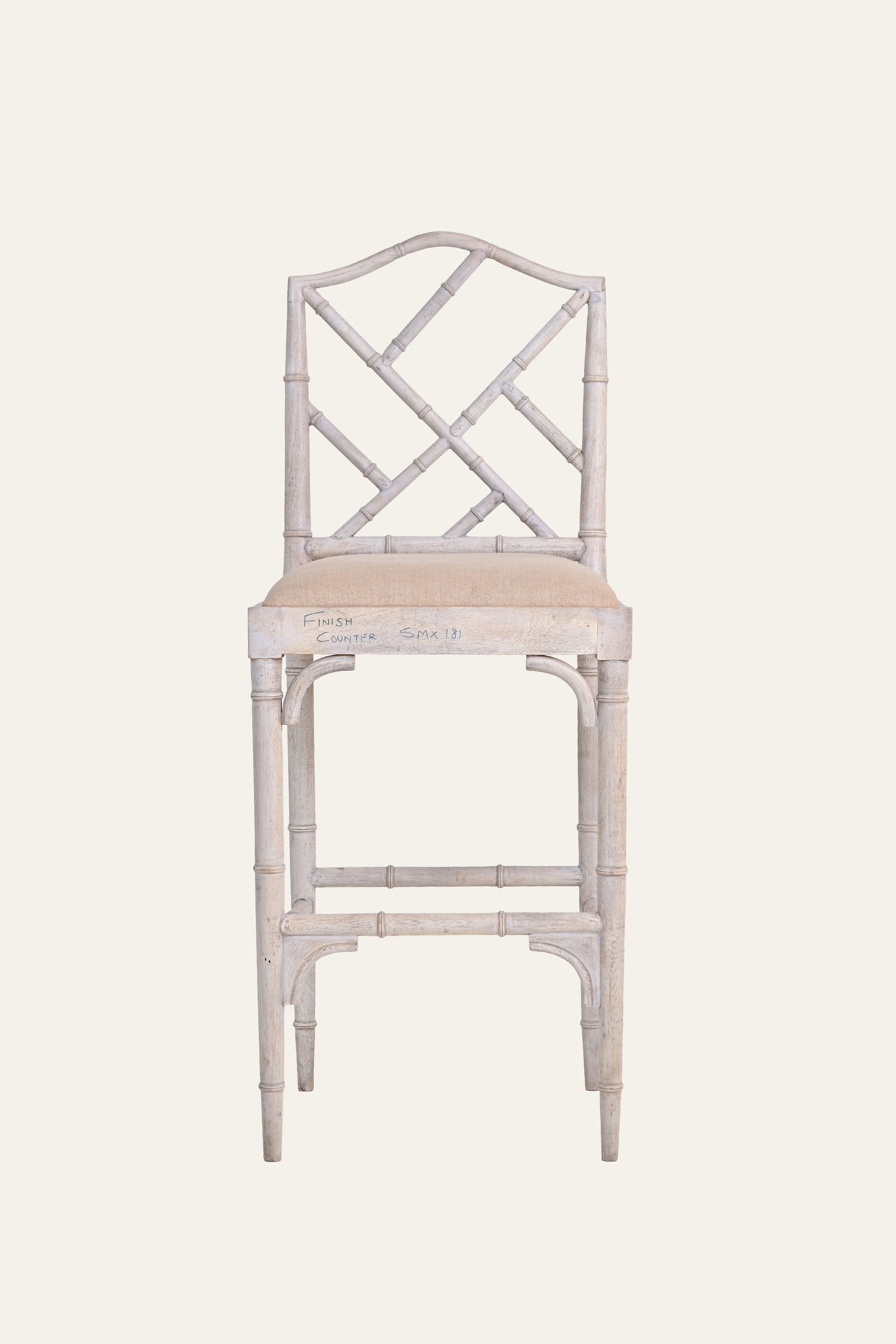 Bamboo Style Wood Bar Chair with Boucle Upholstery