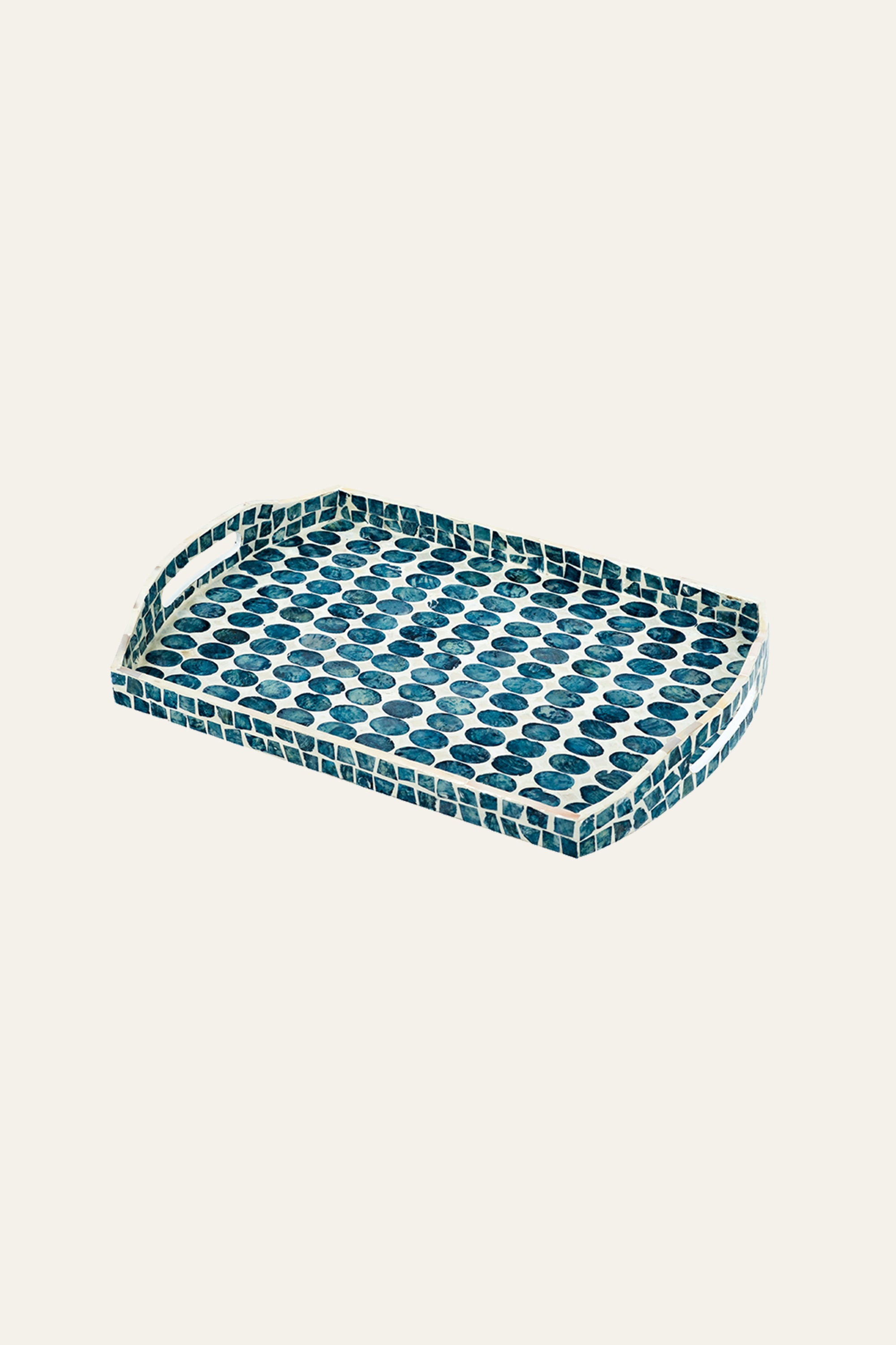 Blue and White Mother of Pearl Inlay Serving Plate