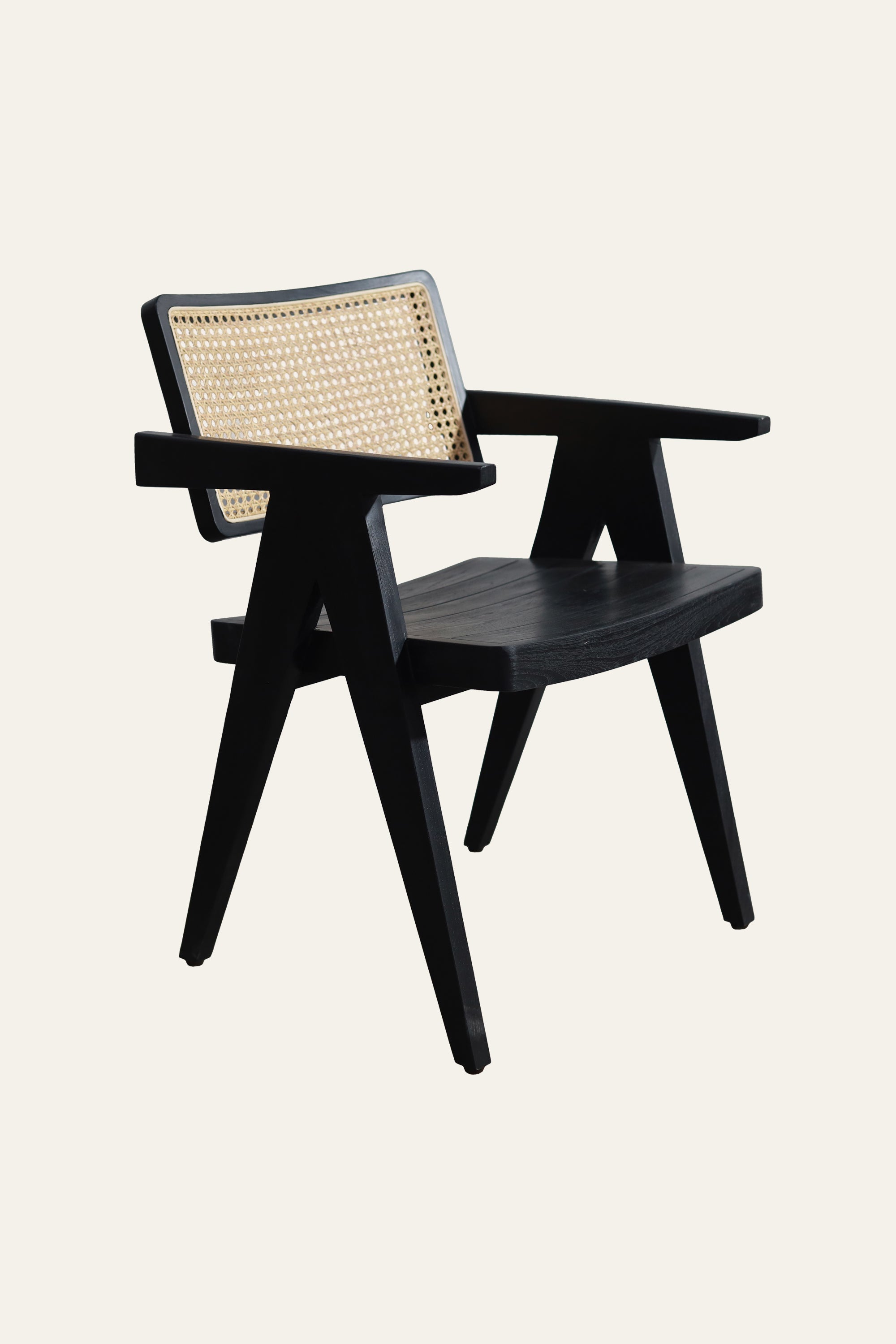 Teak Wood Outdoor Chair with Rattan Backrest for Garden and Patio