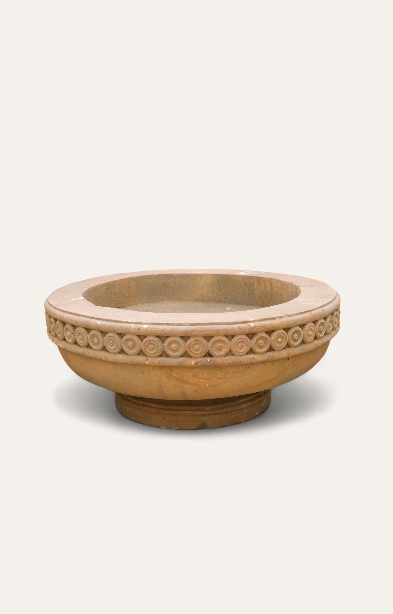 Carved Stone Shallow Bowl Garden Planter