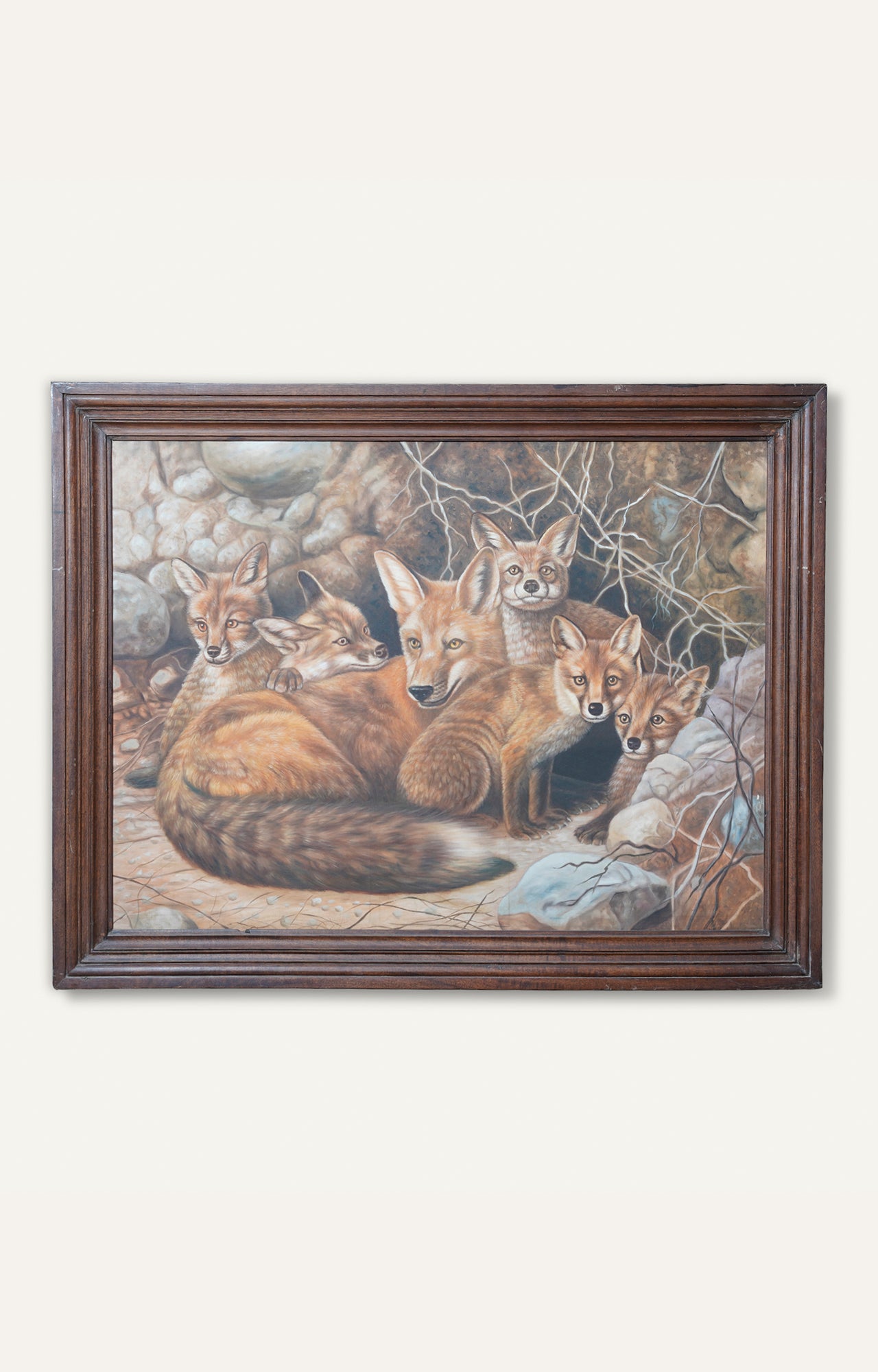 Fox Family by Carl Brenders oil painting with wooden frame