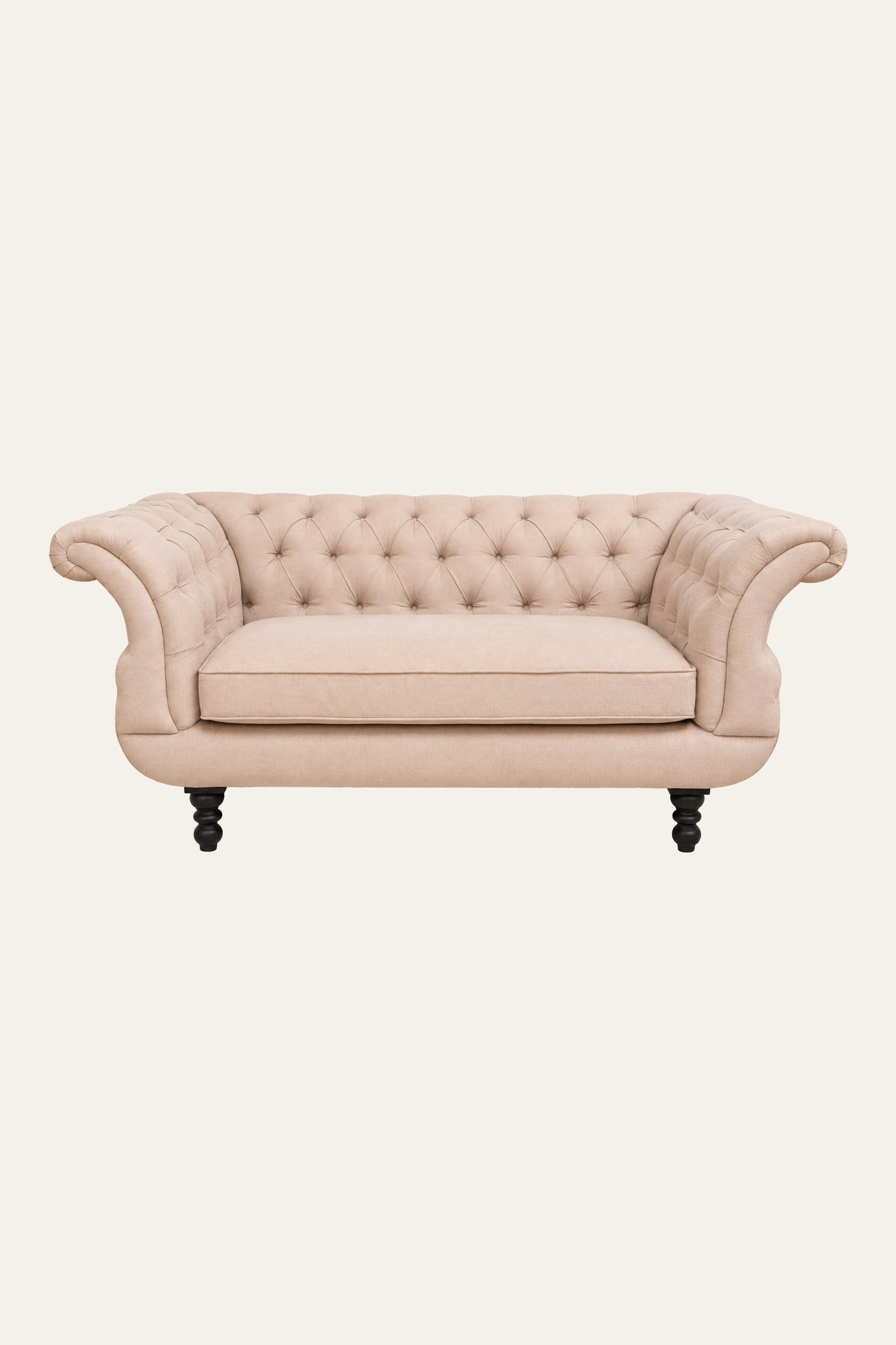 Brown Rolled Arm 2-Seater Tufted Sofa