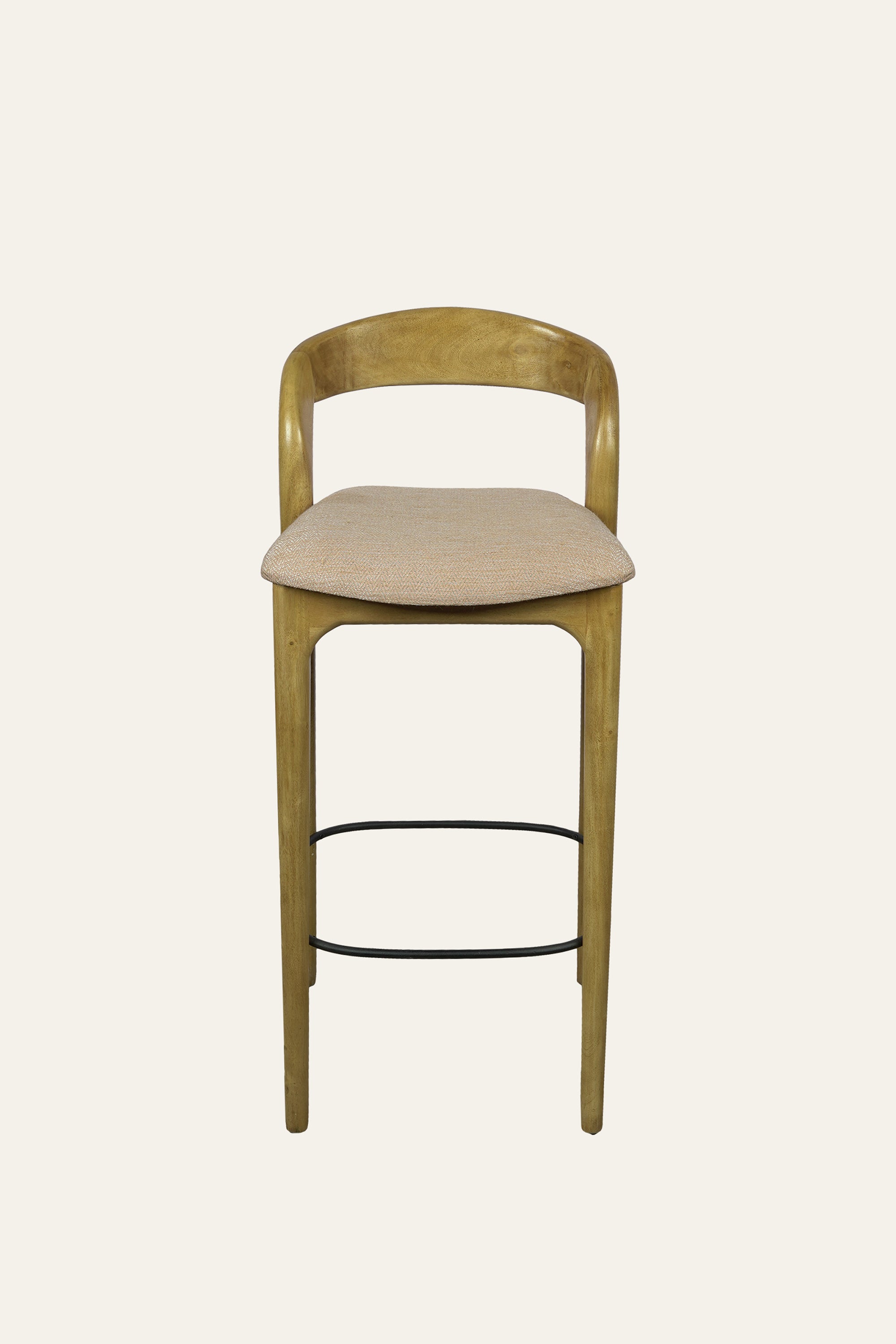 Curved Back Solid Wood Upholstered Bar Chair in Brown