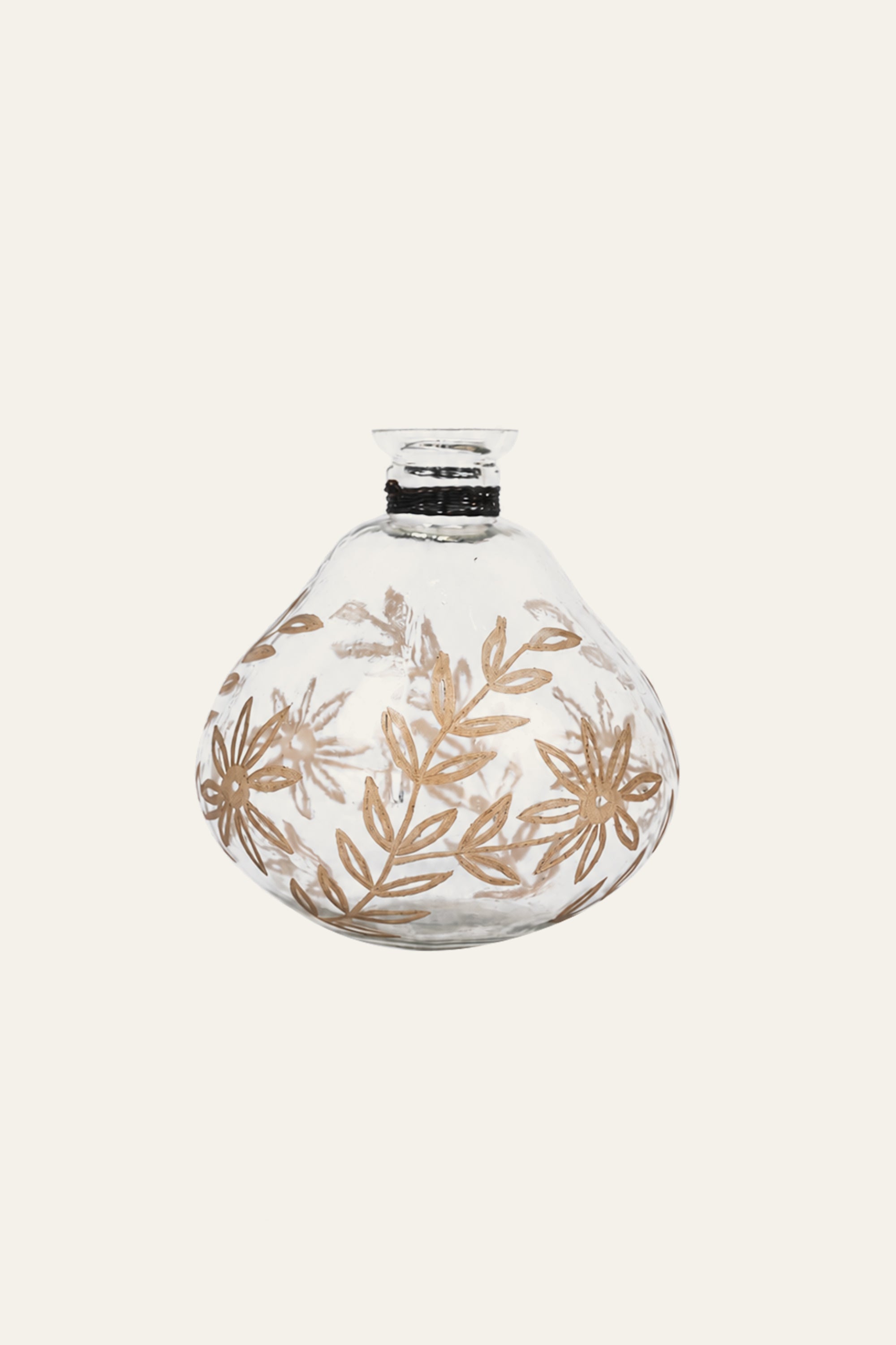 Round Botanical Etched Glass Bud Vase