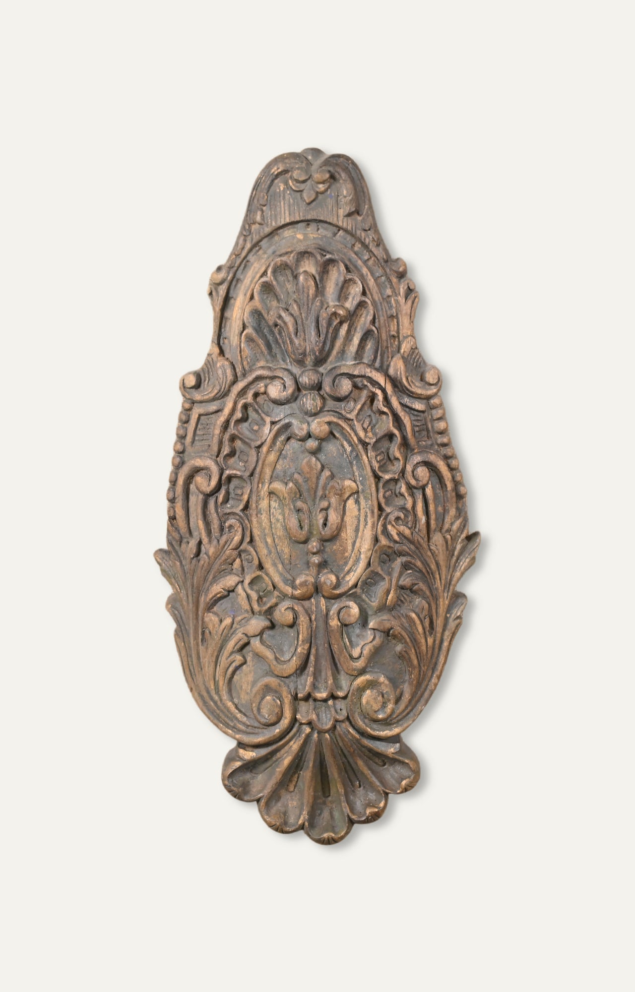 French Vintage Carved Walnut Pediment