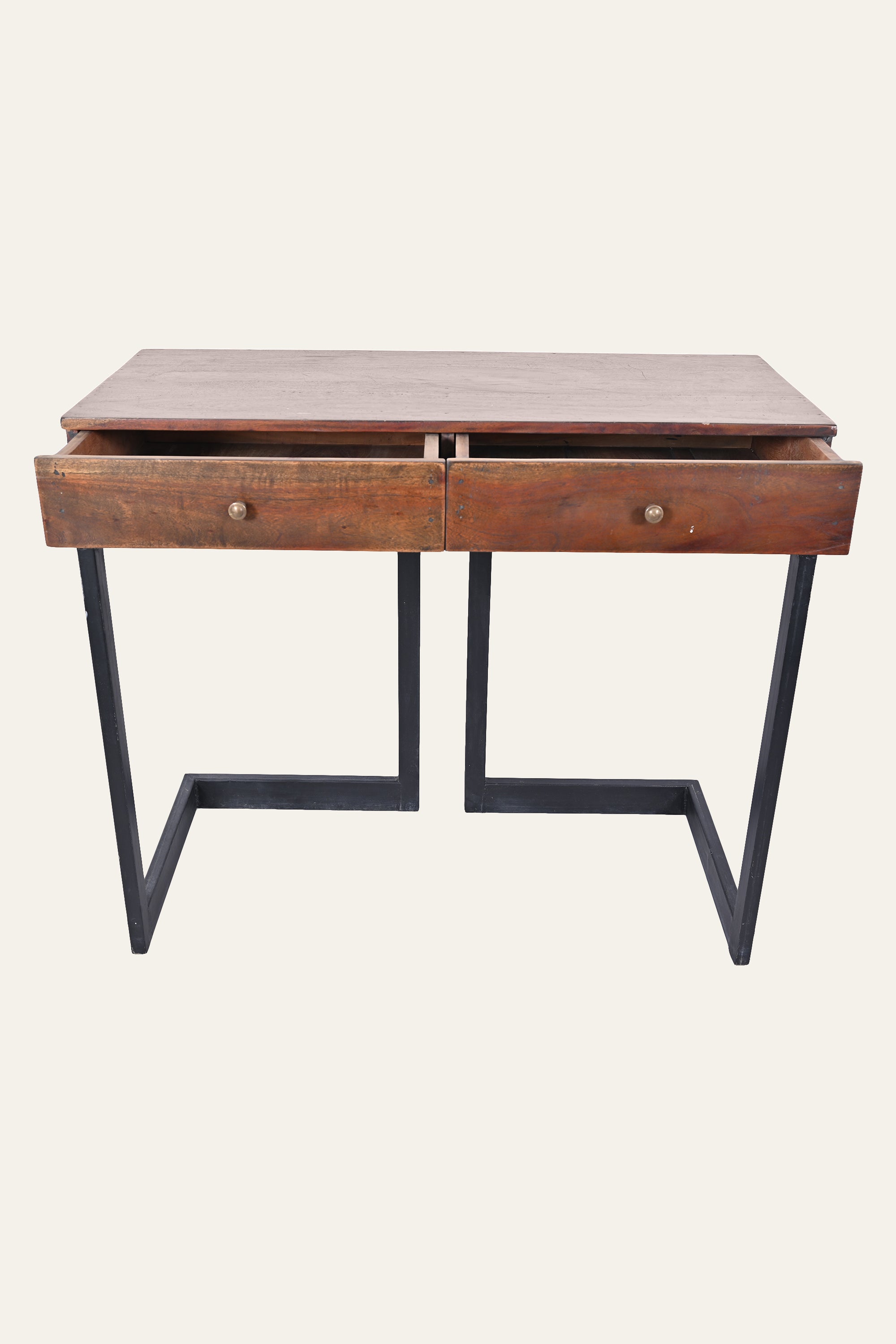 Industrial Wood Study Table with Storage Drawers and Metal Base