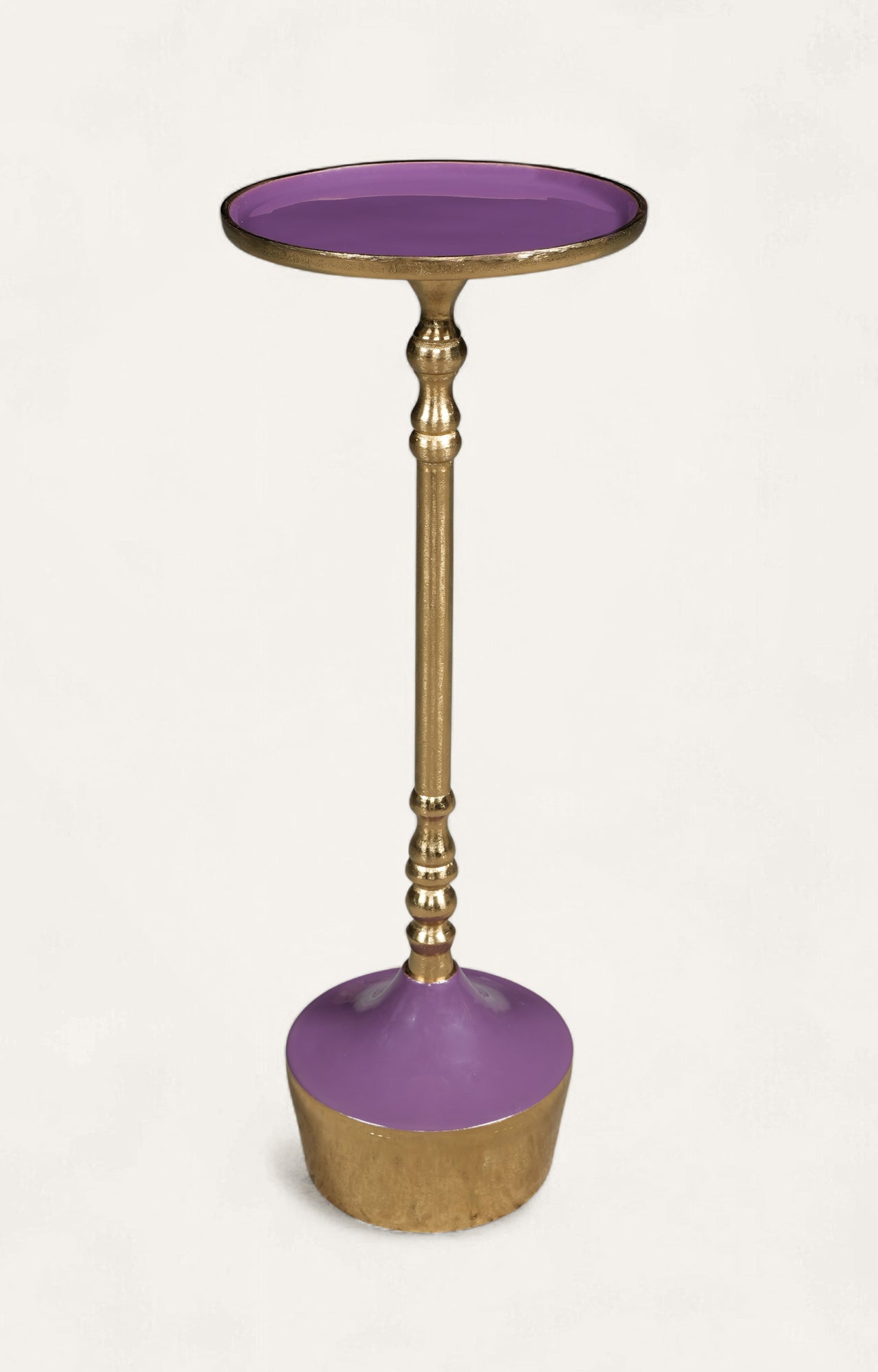 Brass and Purple Accent Pedestal Side Table