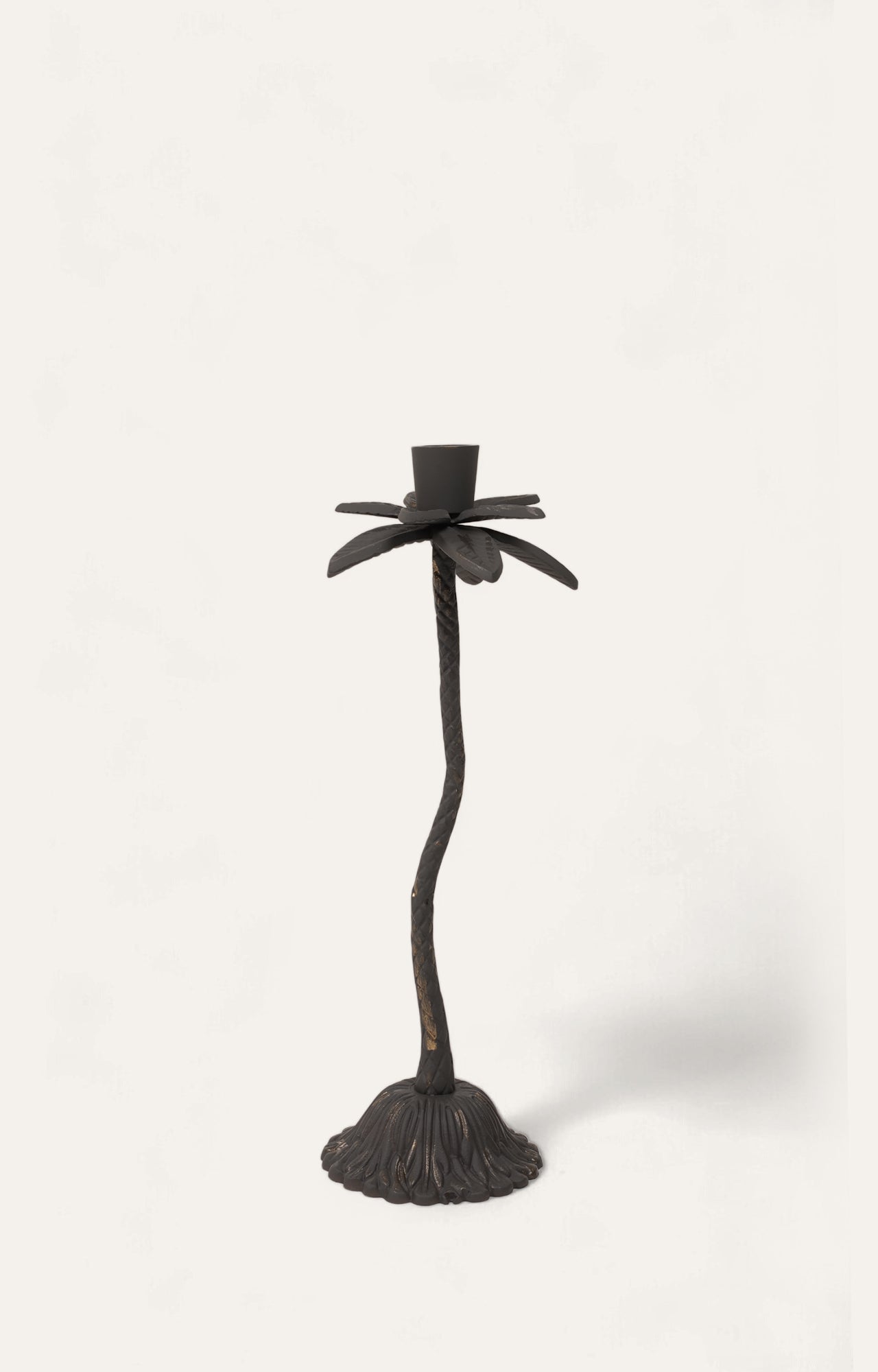 Antique Bronze Palm Tree Candle Holder-Black