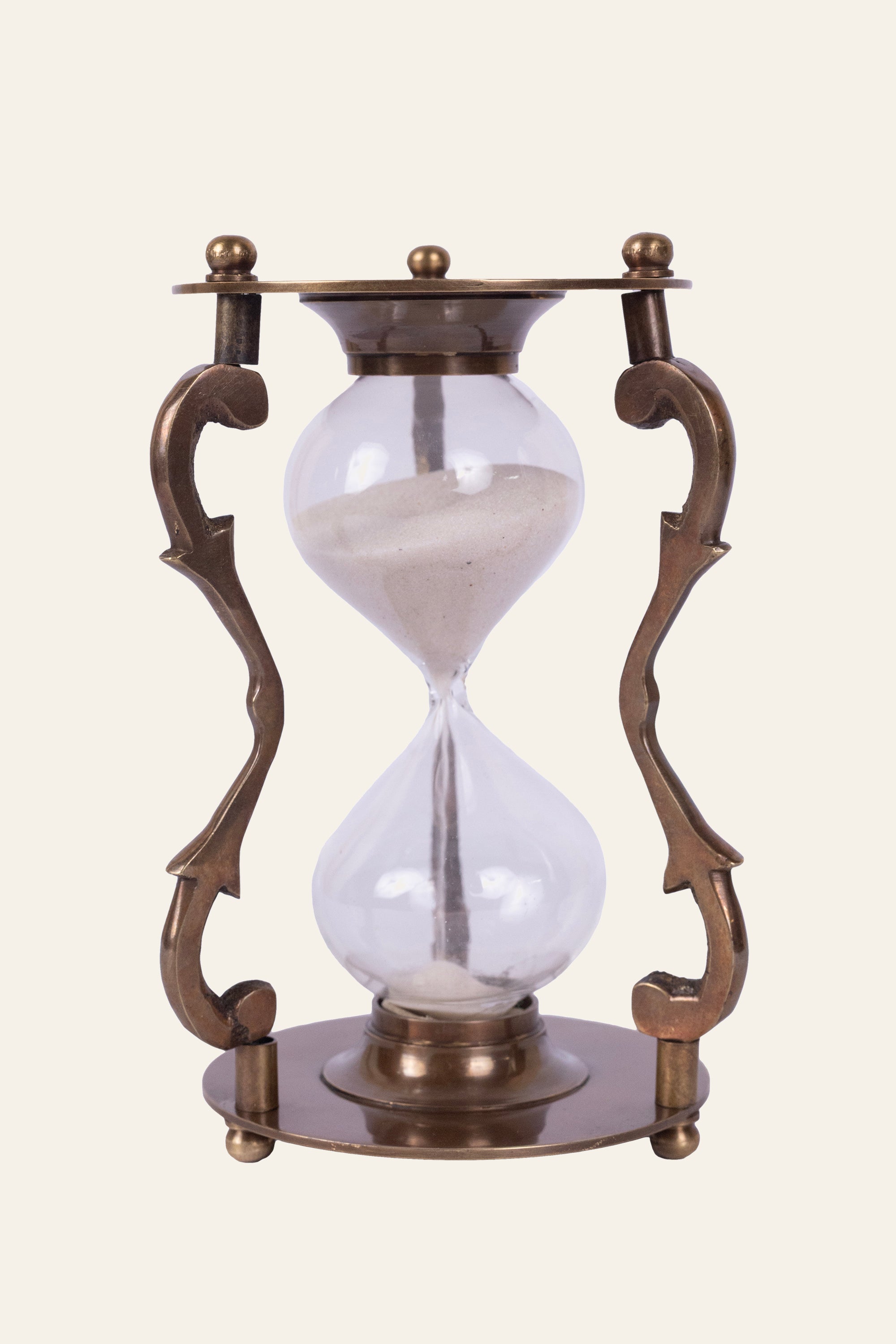 Ornate Brass Hourglass Sand Timer with Curved Pillars