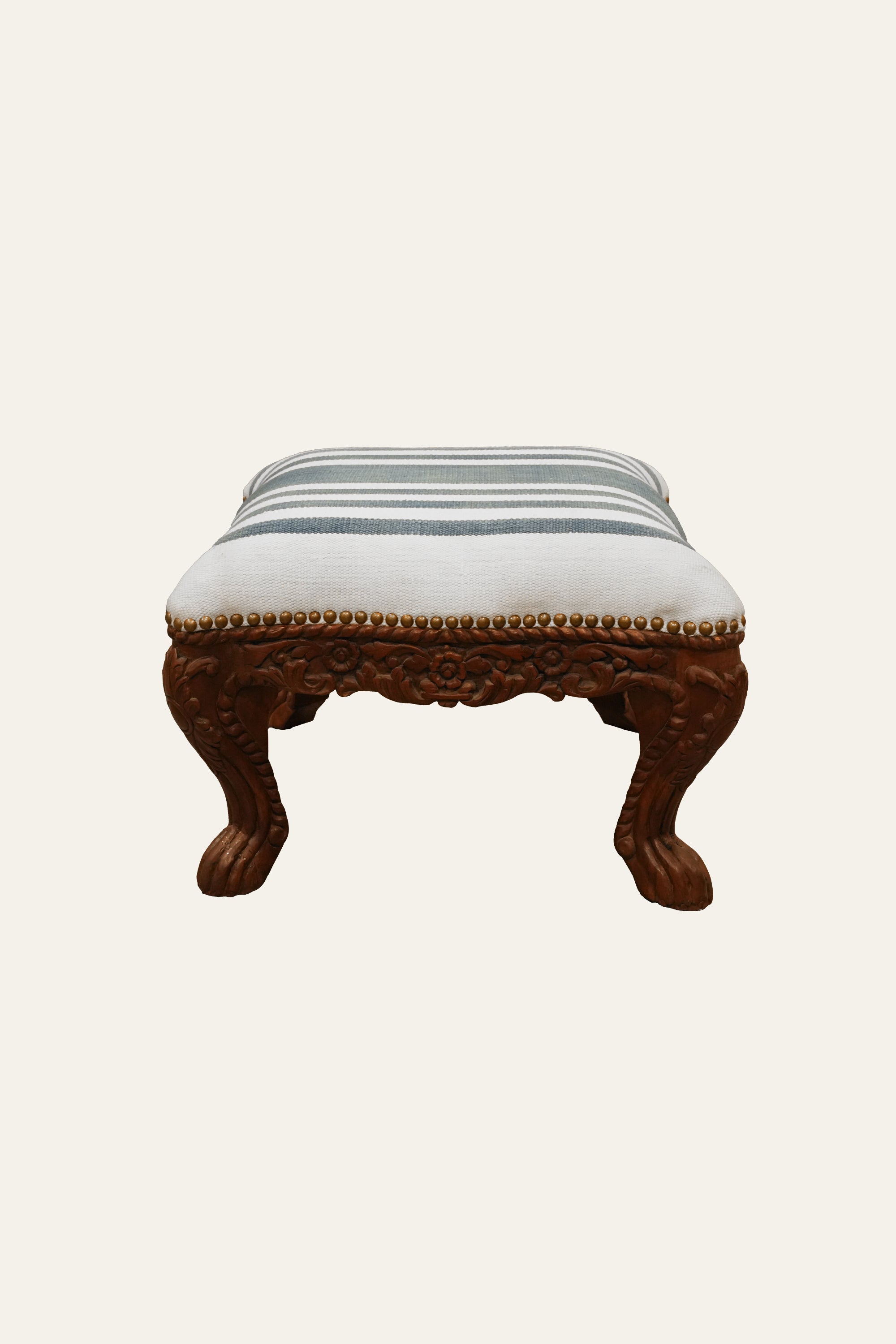 Handwoven Dhurrie Stool in Blue & White
