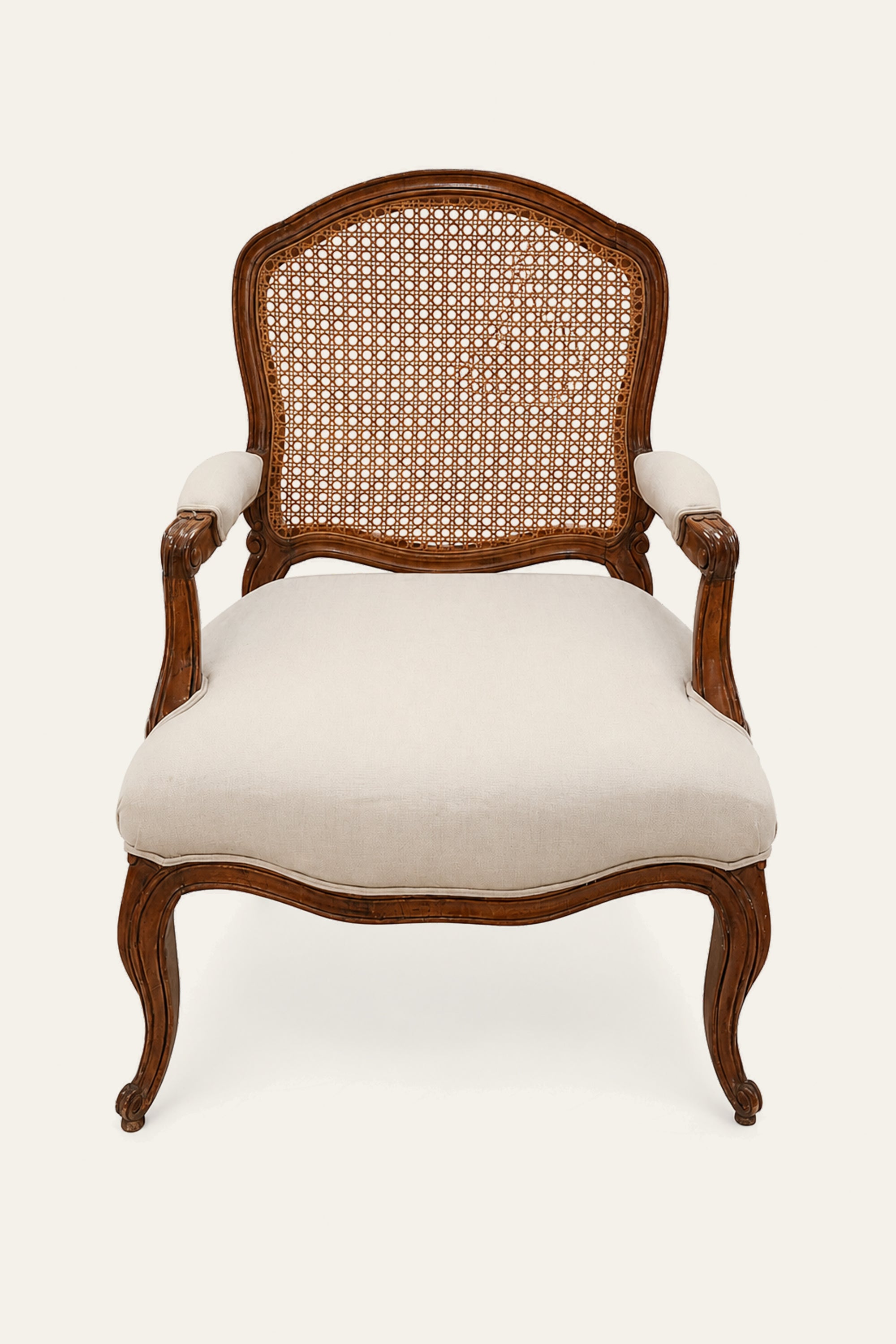 French Provincial Style Cane Back Upholstered Armchair