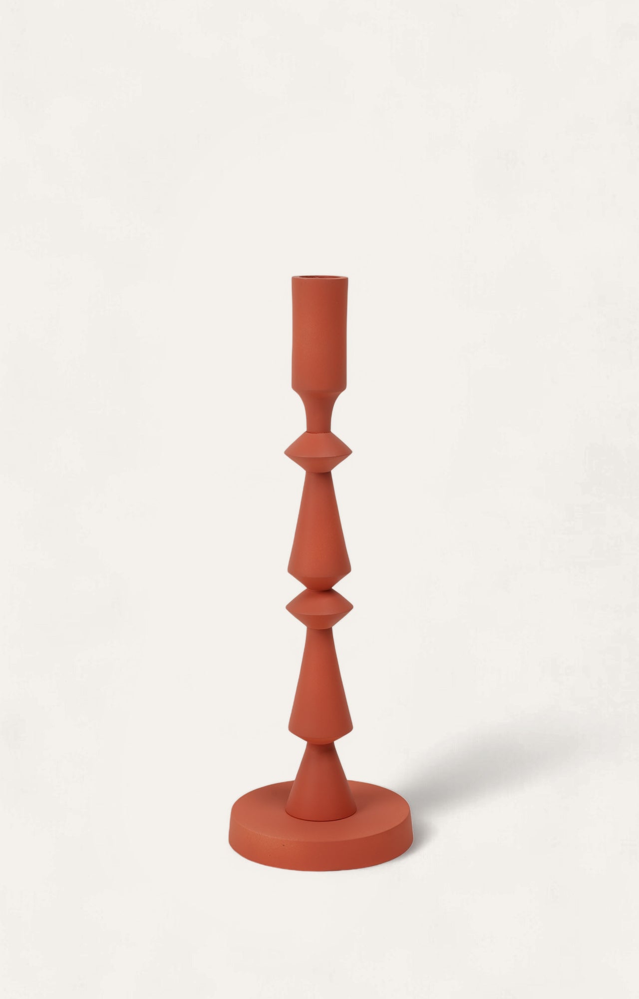 Modern Geometric Red Metal Candlestick Holder