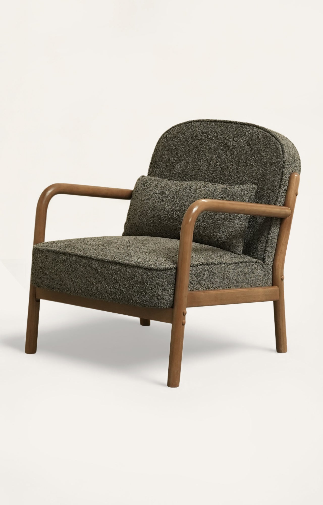 Mid-Century Bouclé Armchair in Earthy Grey