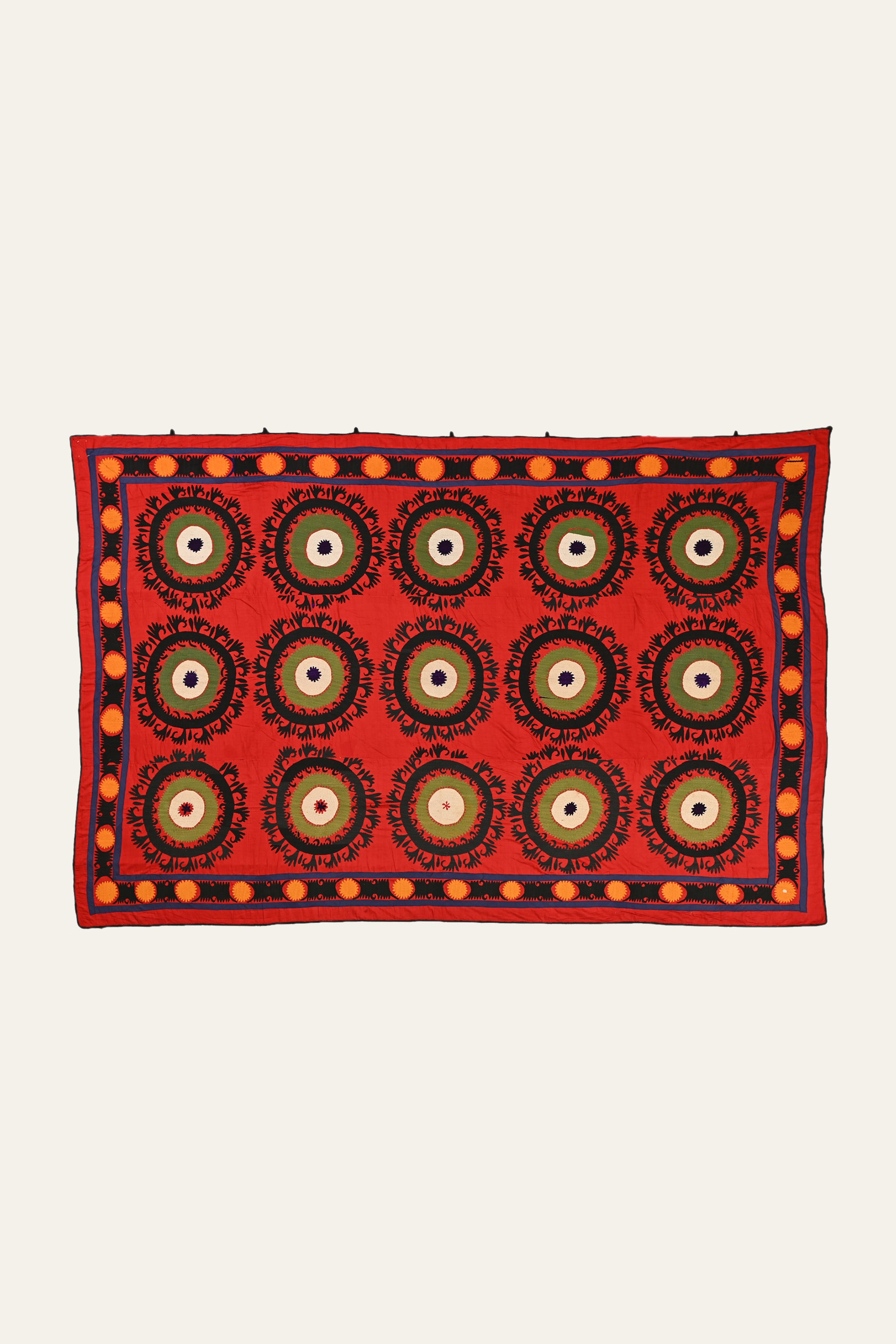 Sunburst Rosette Red & Green Suzani Textile Wall Decor