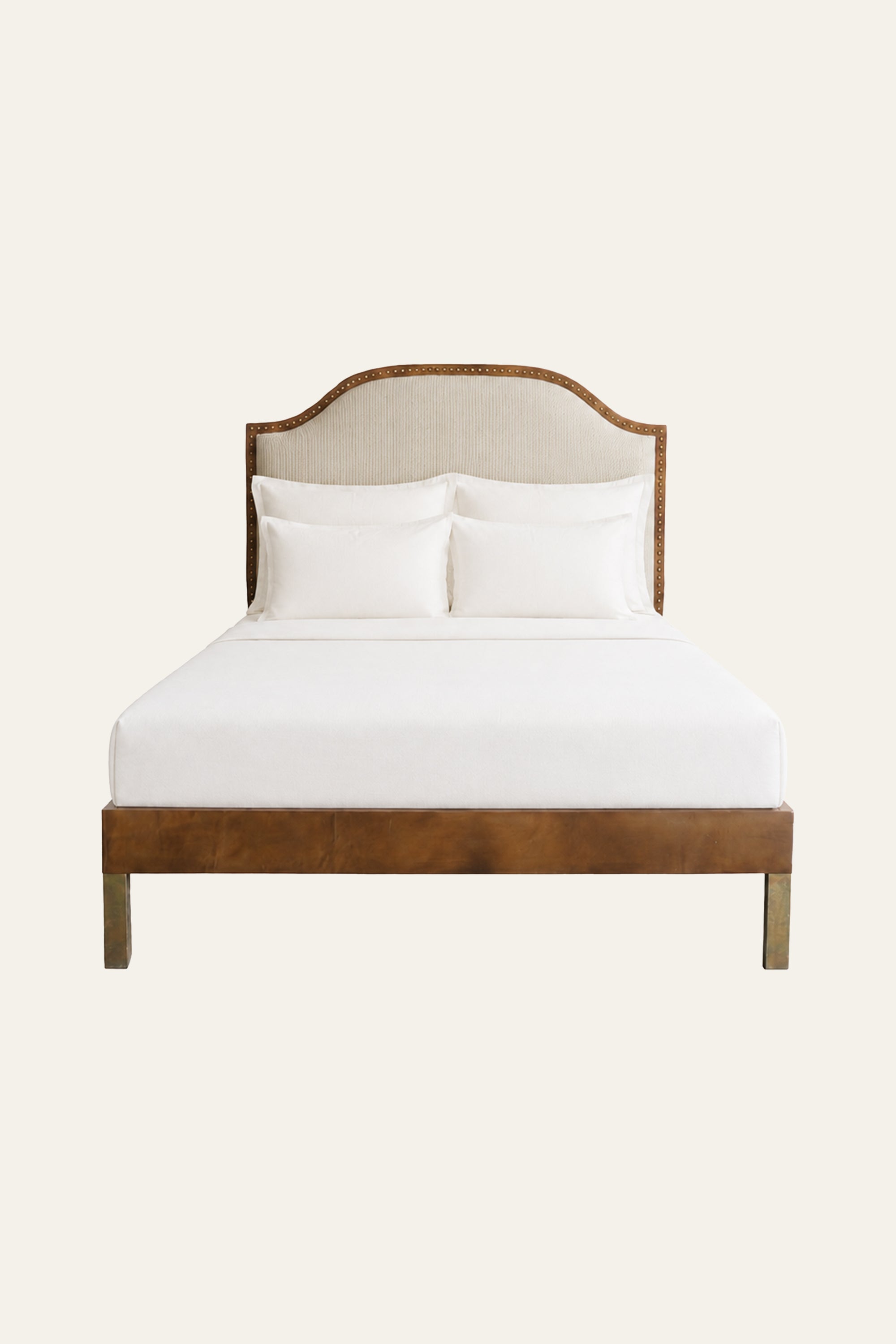 Arched Upholstered Bed with Brass Nailhead Trim