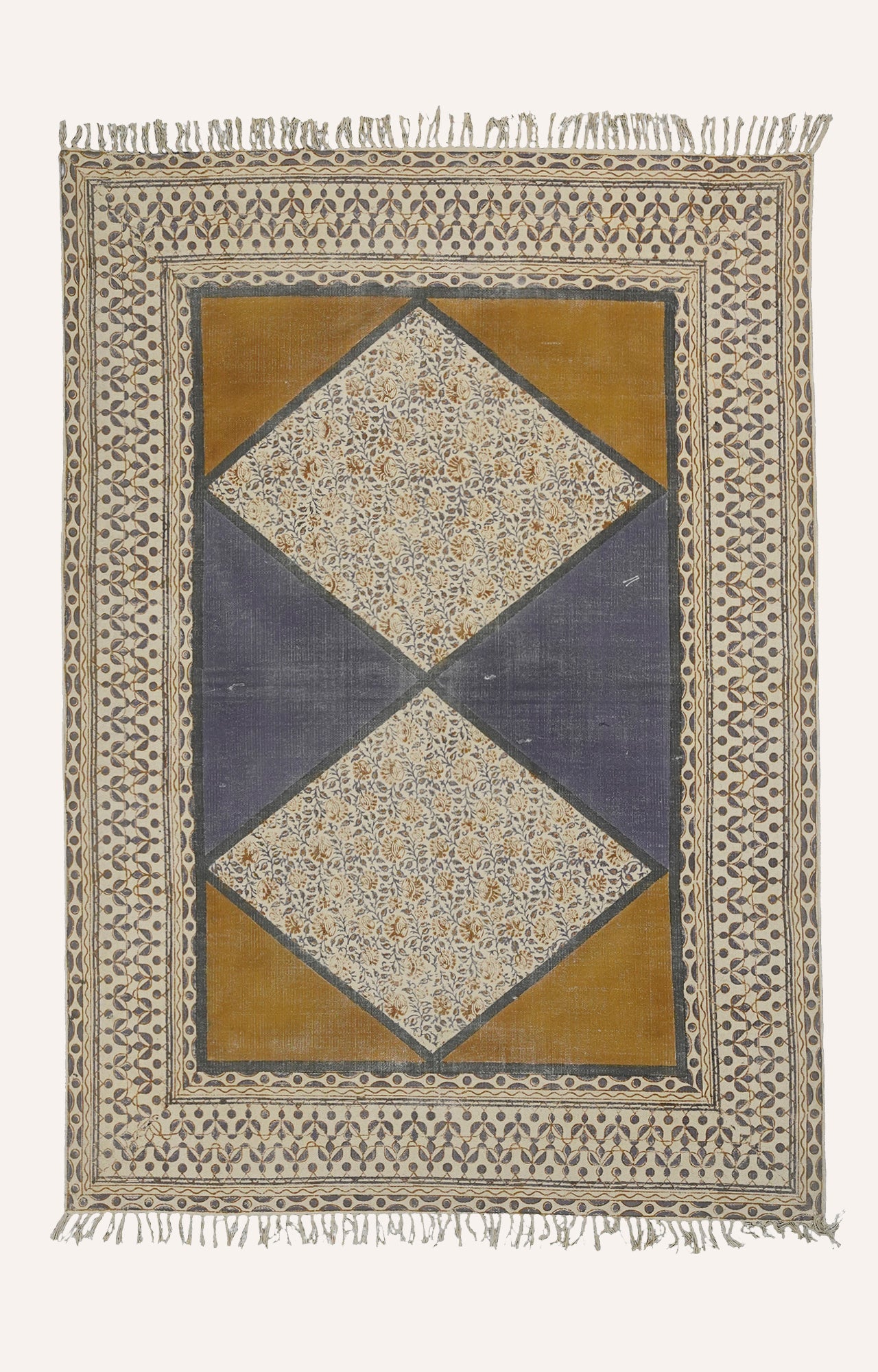 Handcrafted Diamond-Shaped Rug with Floral Motifs