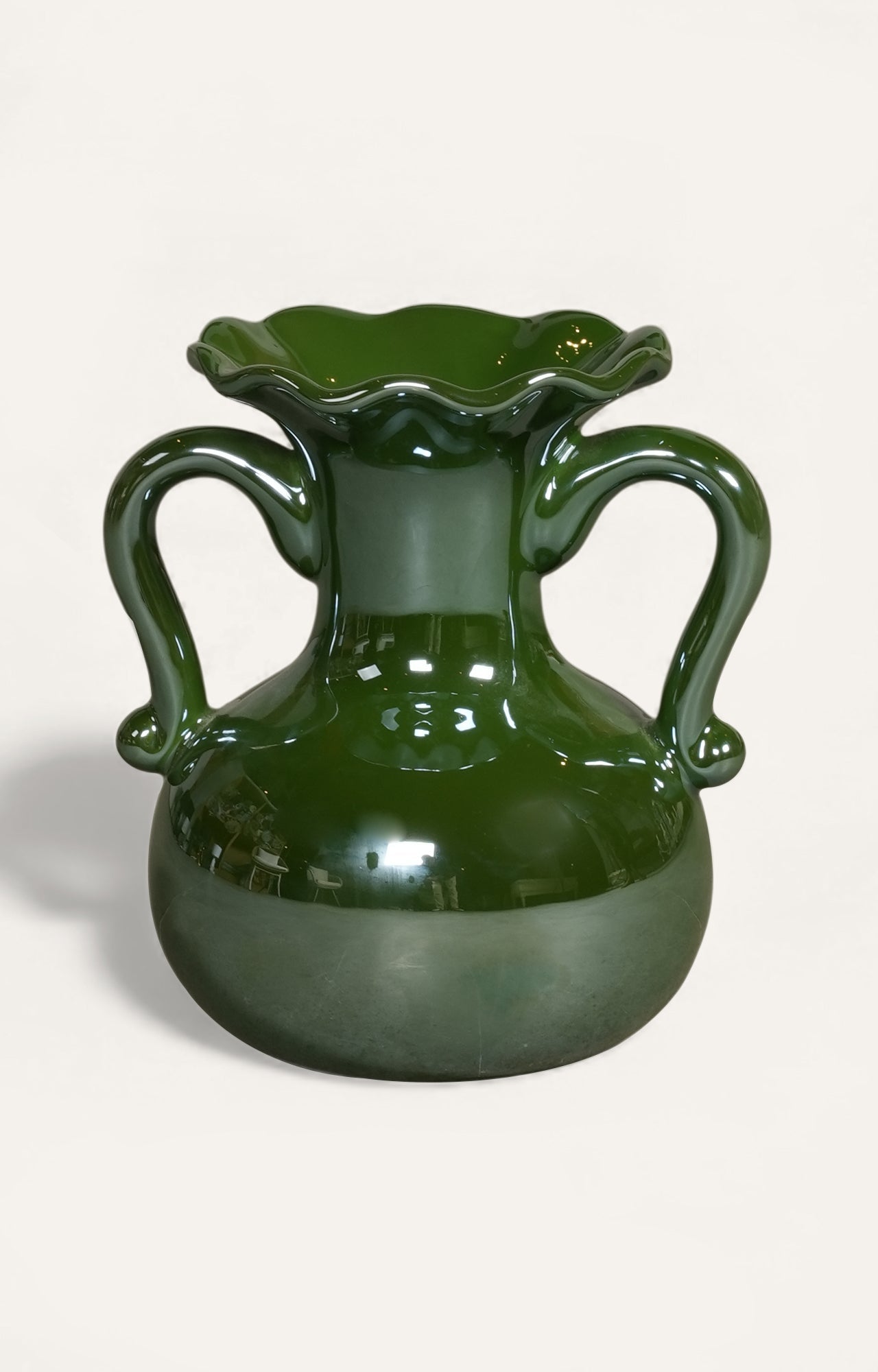 Emerald Ruffle-Edge Twin Vase