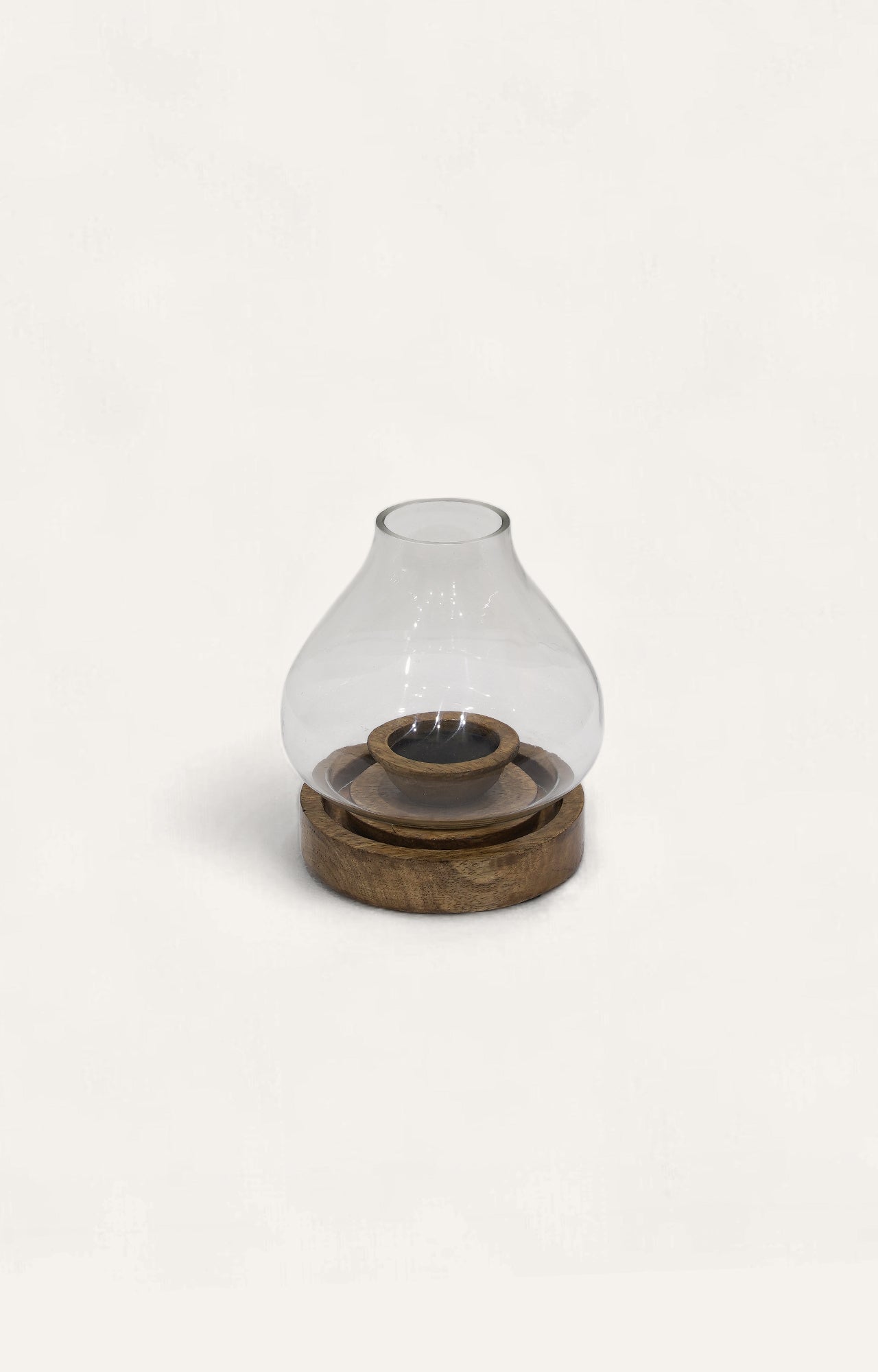 Hurricane Lantern with Black Wooden Base