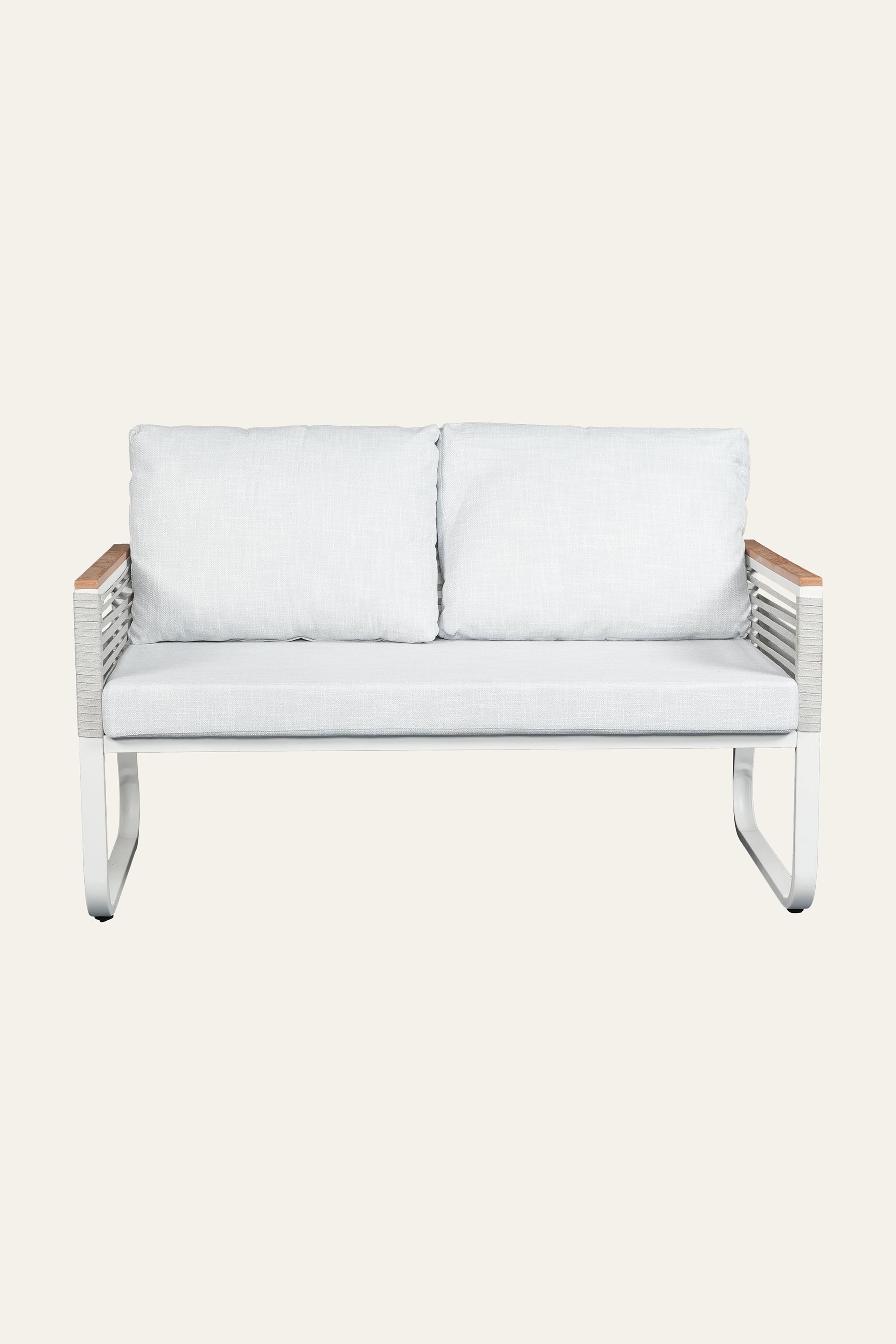 Modern Outdoor 2 Seater Sofa in White Metal Frame with Woven Rope