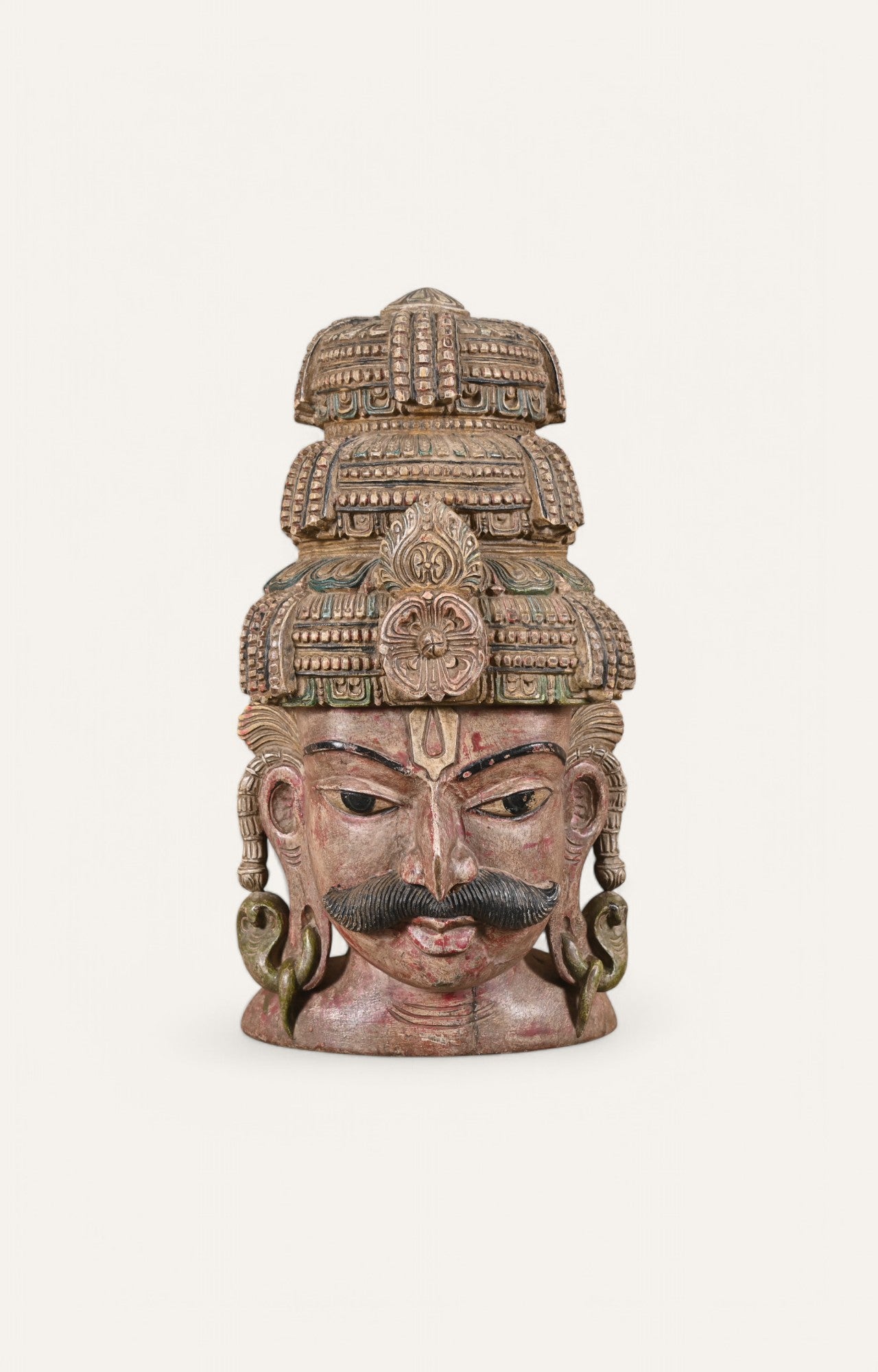 Warrior Head Hand-Carved Wooden Sculpture