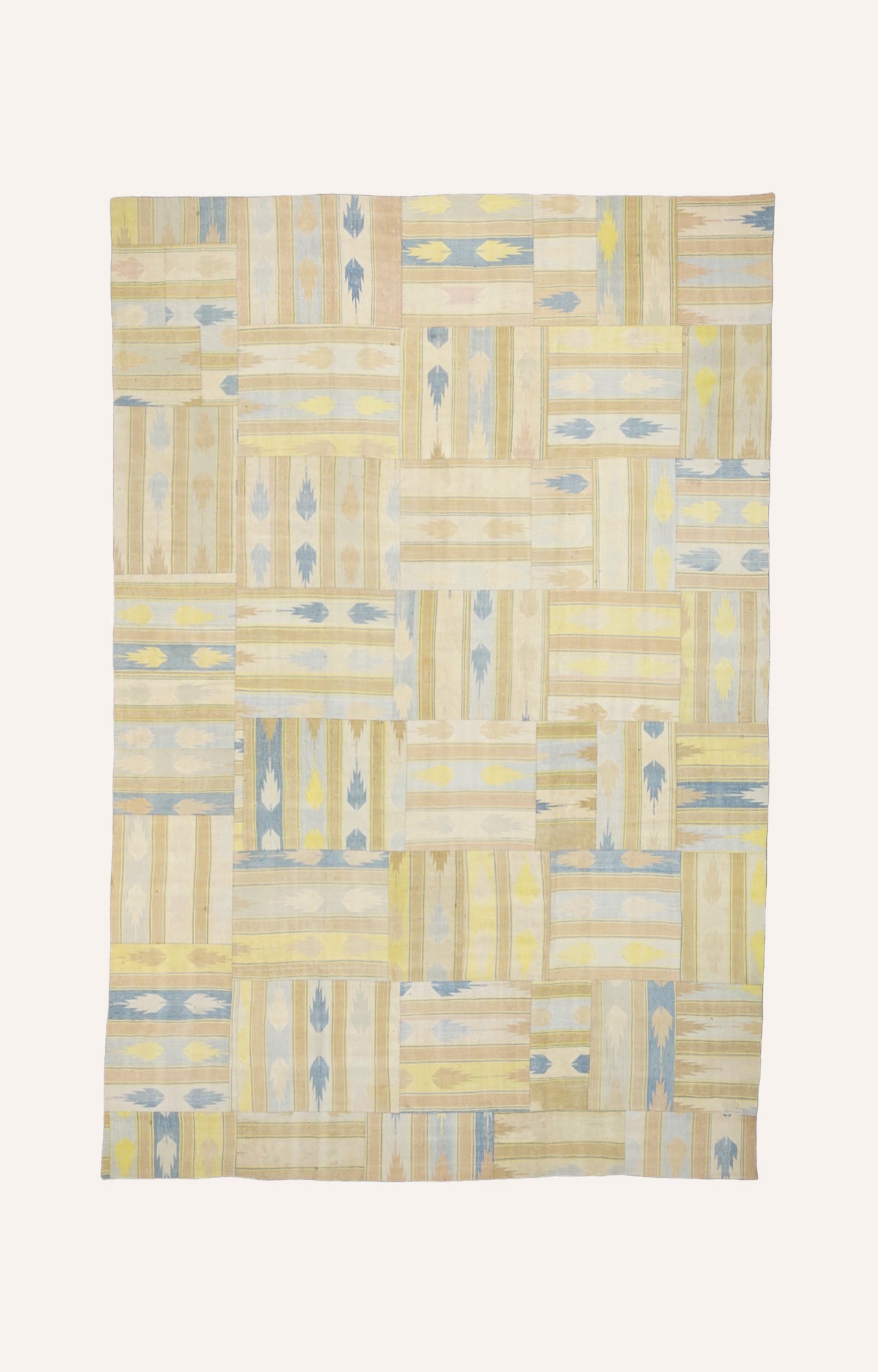 6 x 8.10 Ft Modern Geometric Patchwork Cotton Rug in Browns, Beige and blue