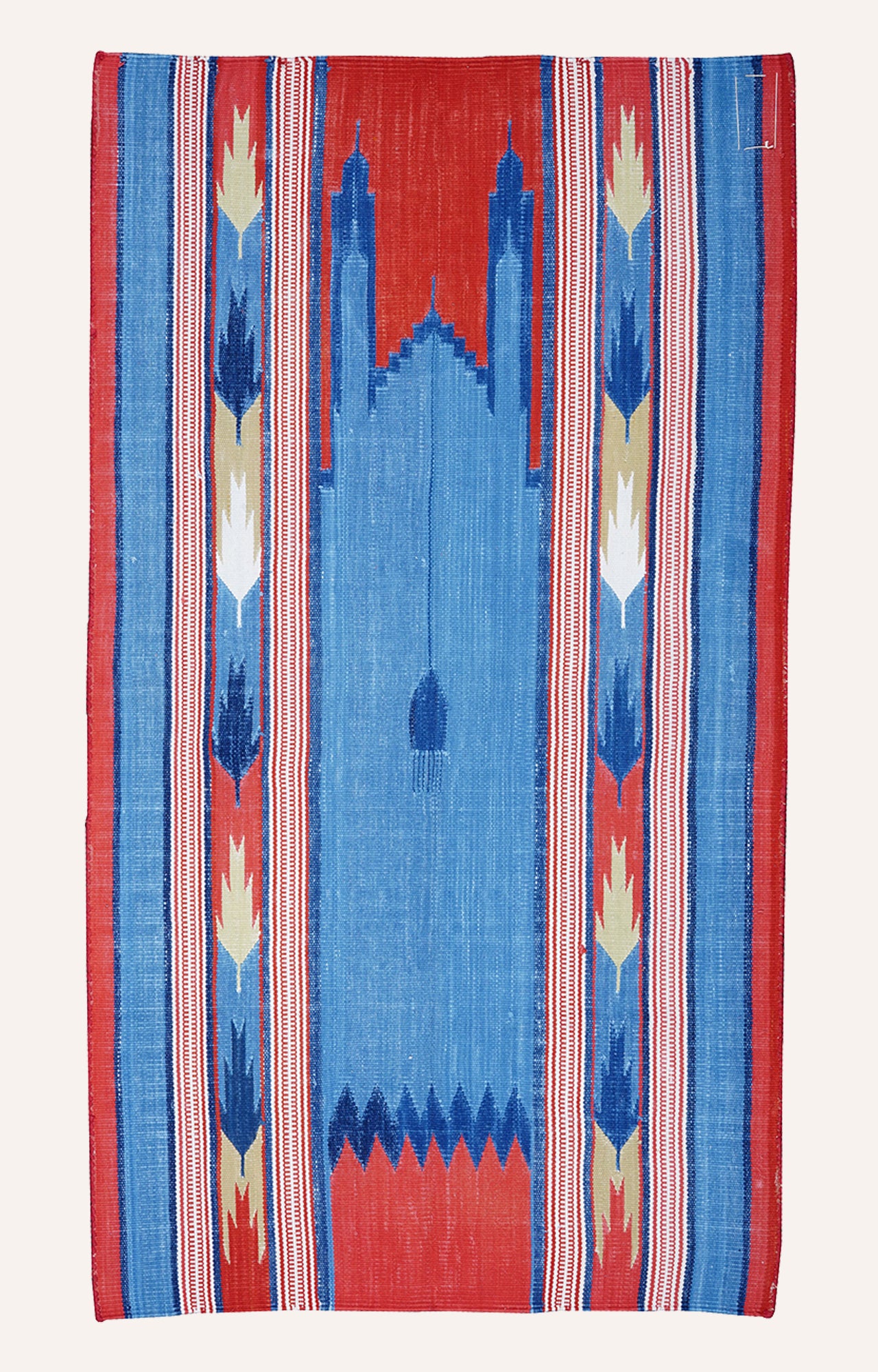 48 x 27 Inches Handwoven Cotton Prayer Rug (Blue And Red)