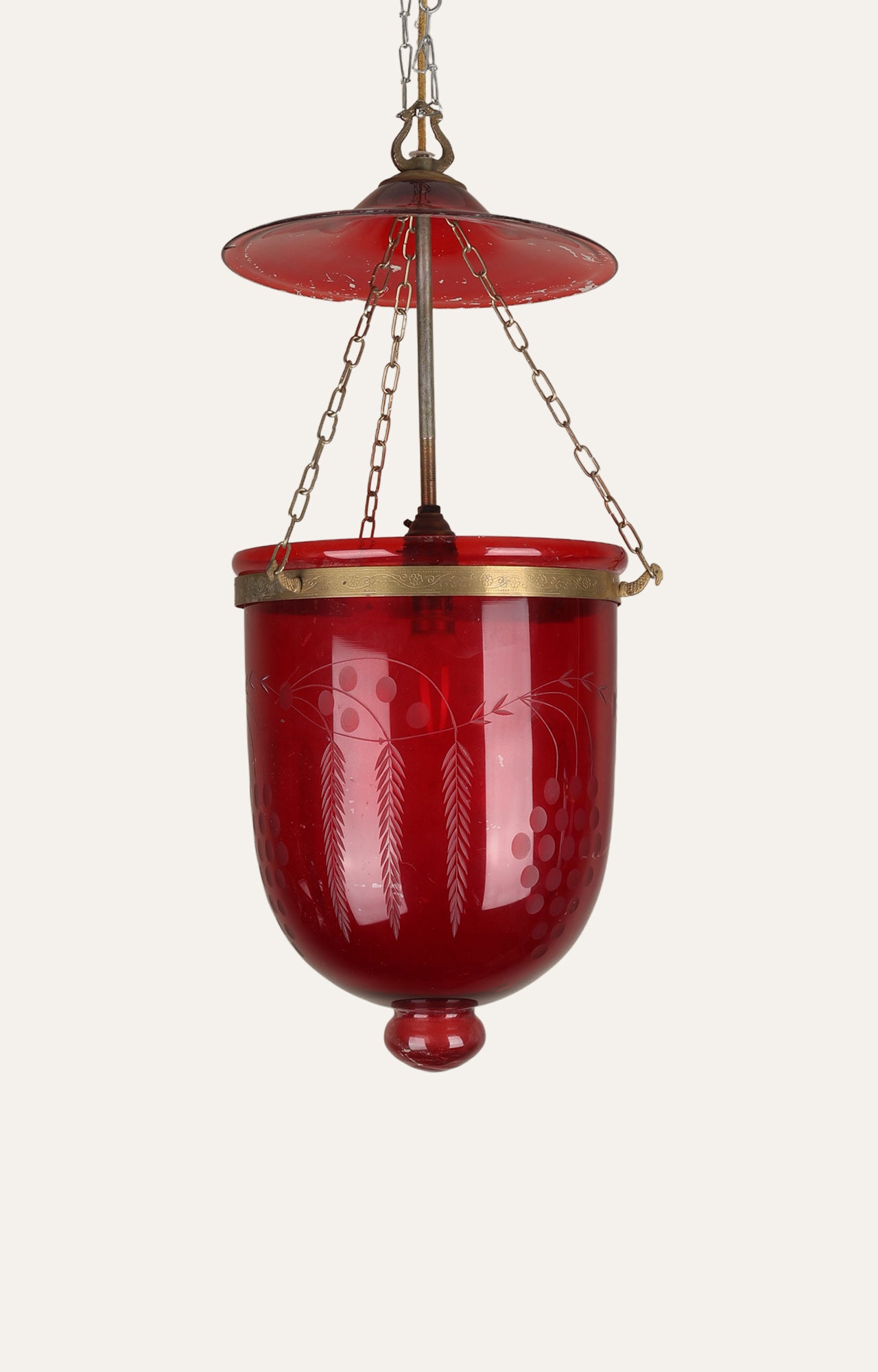 Victorian cranberry Glass Bell Form Pendant light