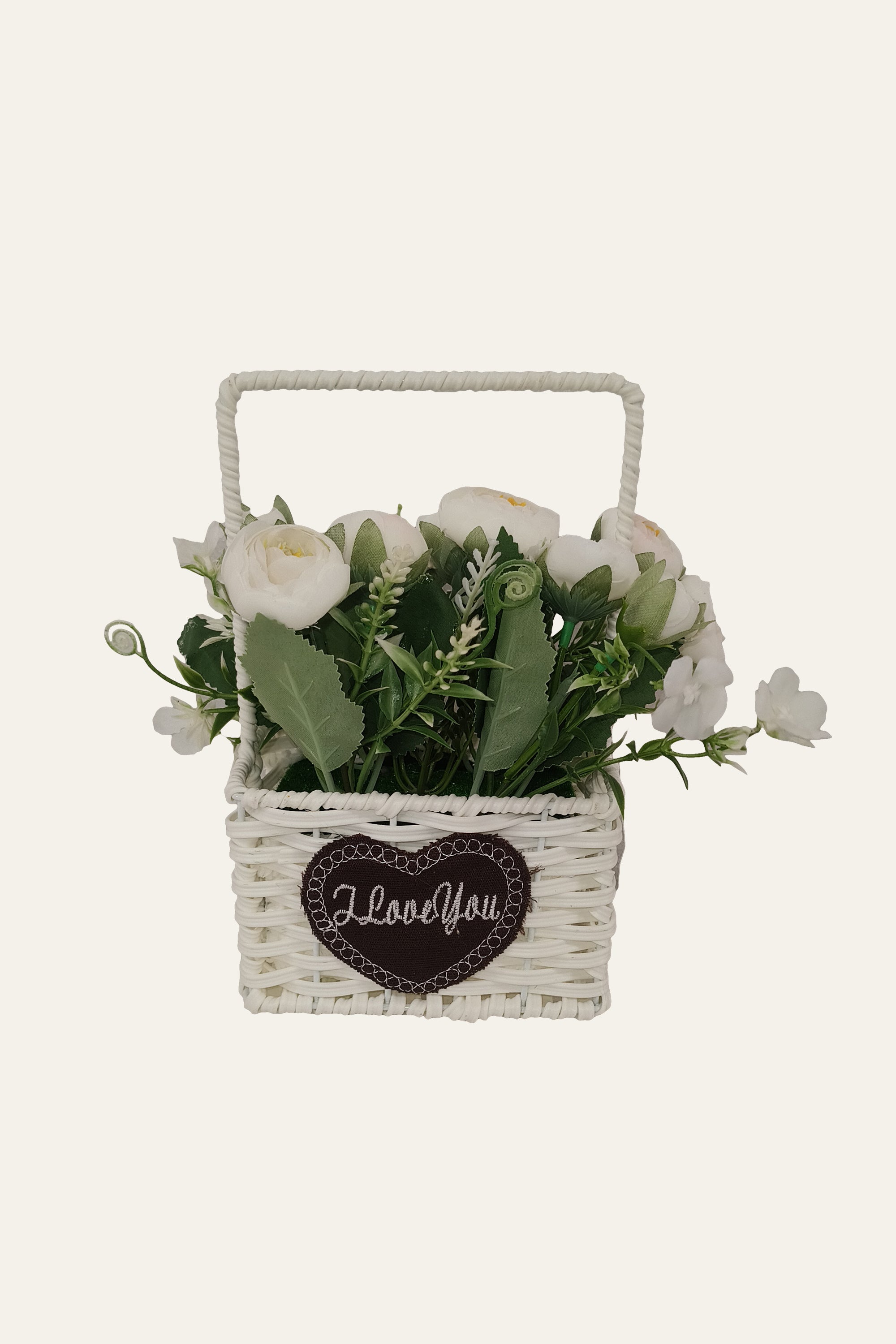 Classic Creamy White Rose Mini Flower Basket
