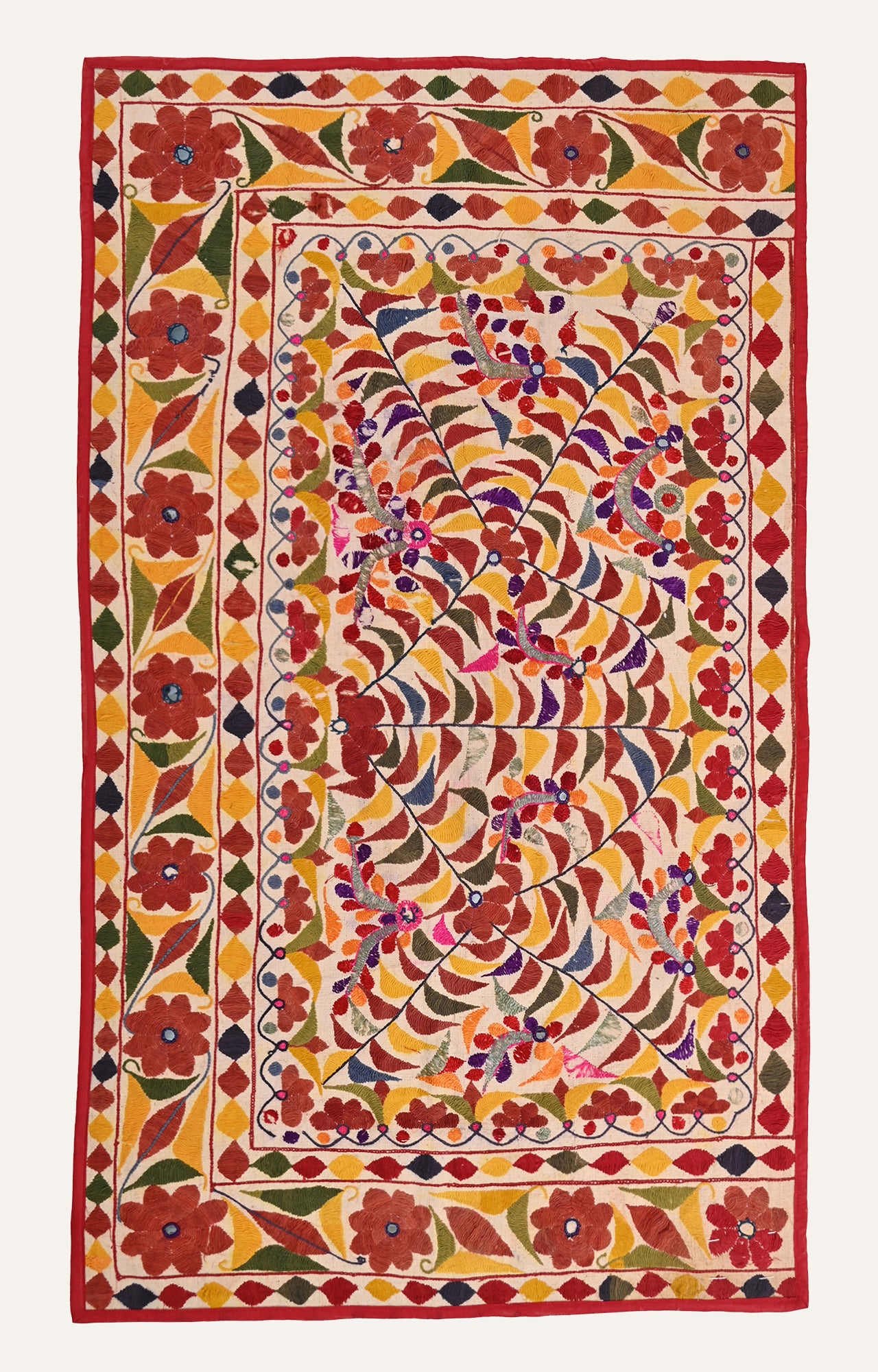 Central Asian Suzani with Floral Embroidery in vibrant colours