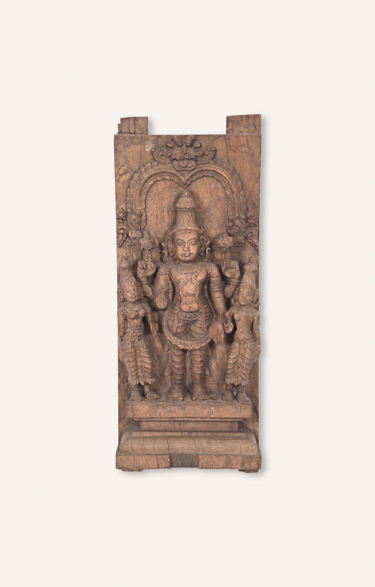 Carved Vintage Lord Brahma Panel in Teak