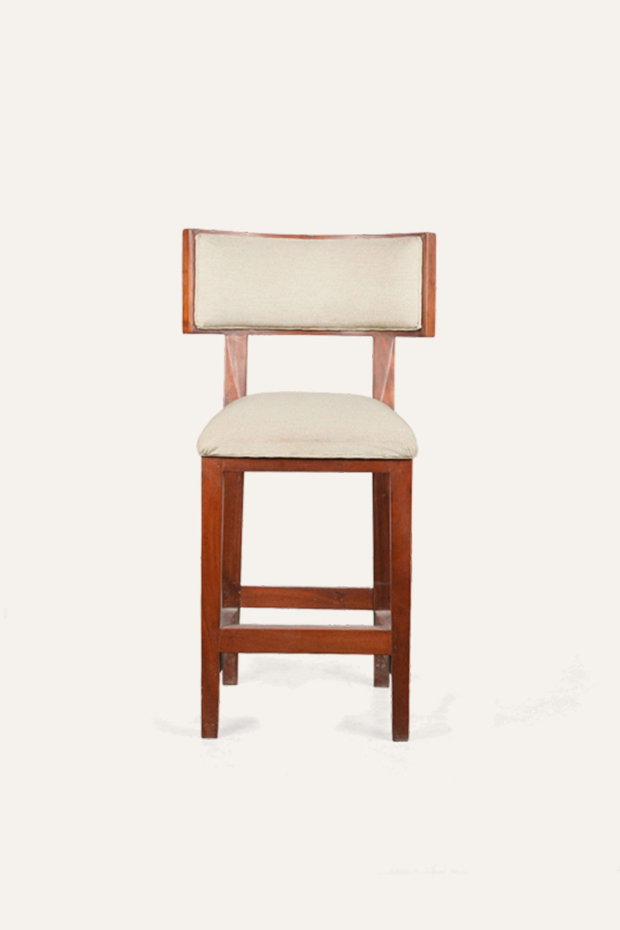 Classic Wood Bar Chair with Beige Upholstered Seat