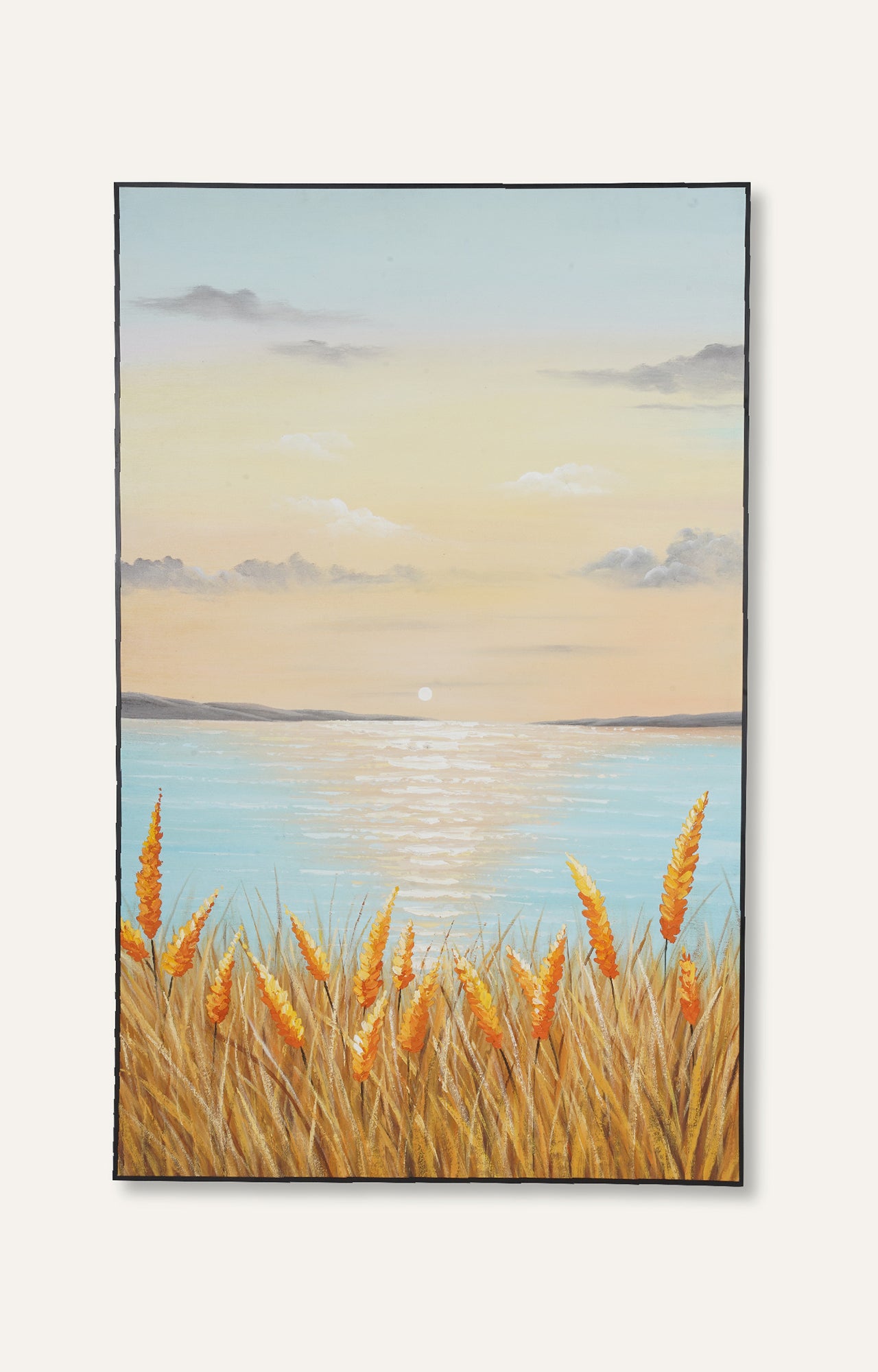 Sea Sunrise Reed Landscape Oil Painting (Framed)