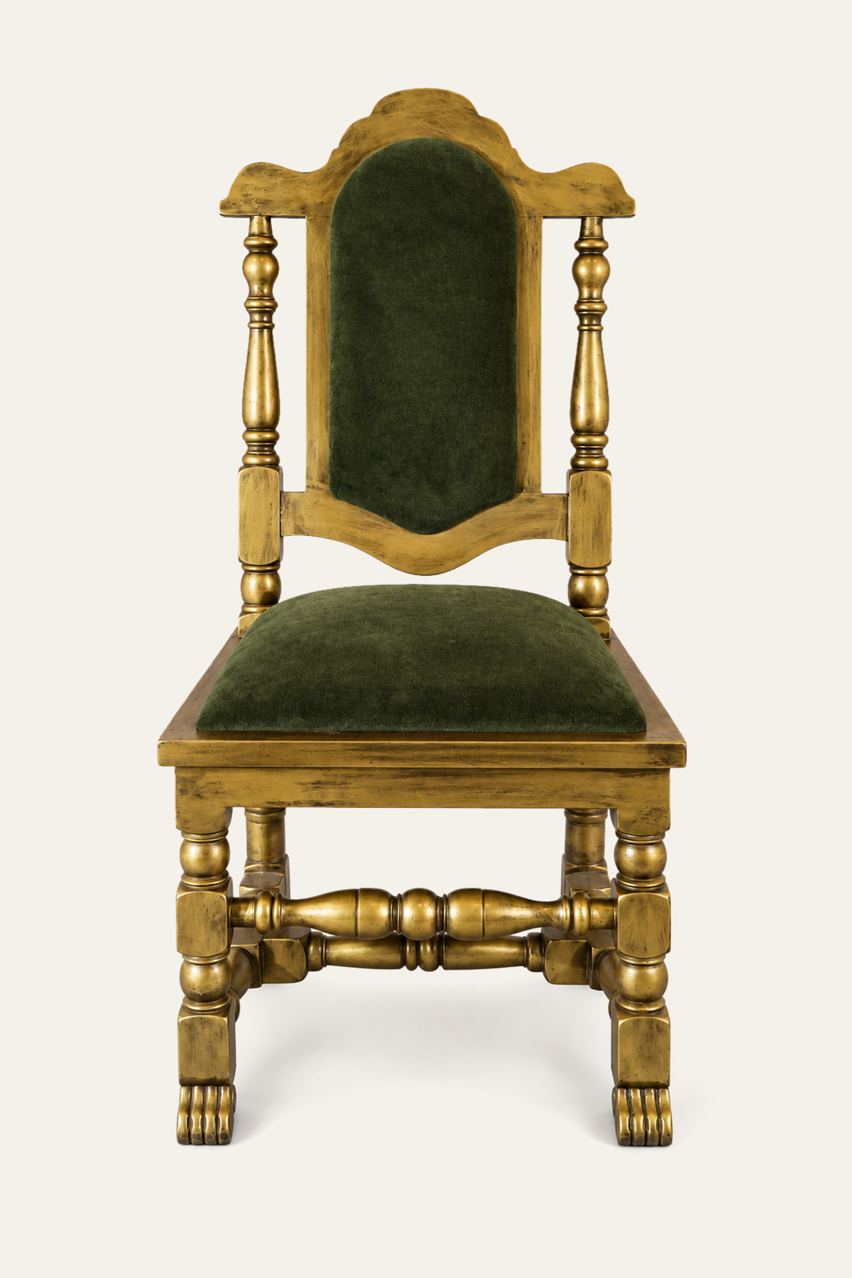 Spanish Style High-Back Upholstered Study Chair in Gold-Toned Finish