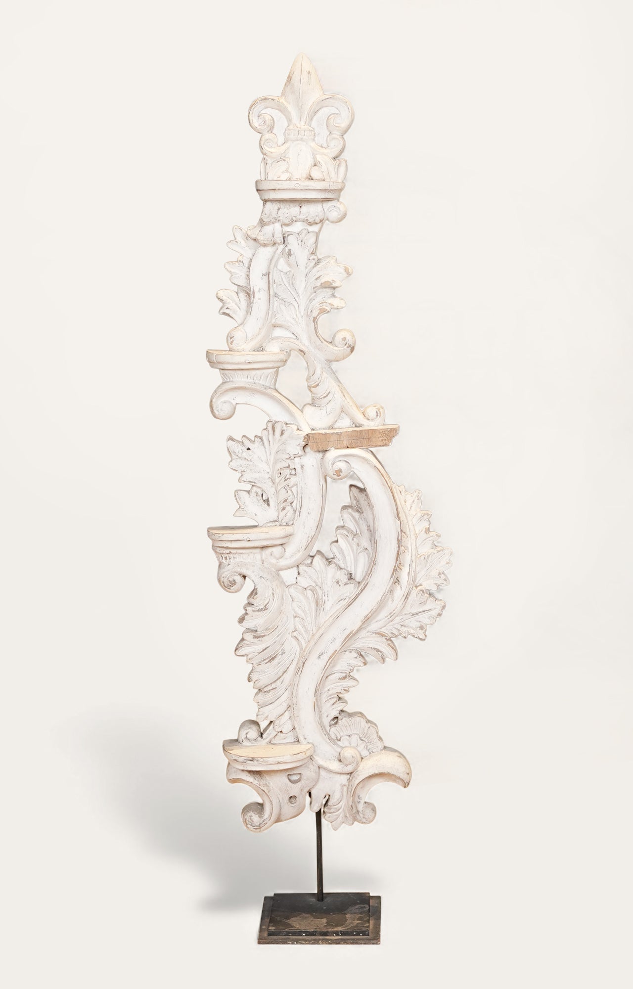Antique White Ornate Column Fragment on Stand