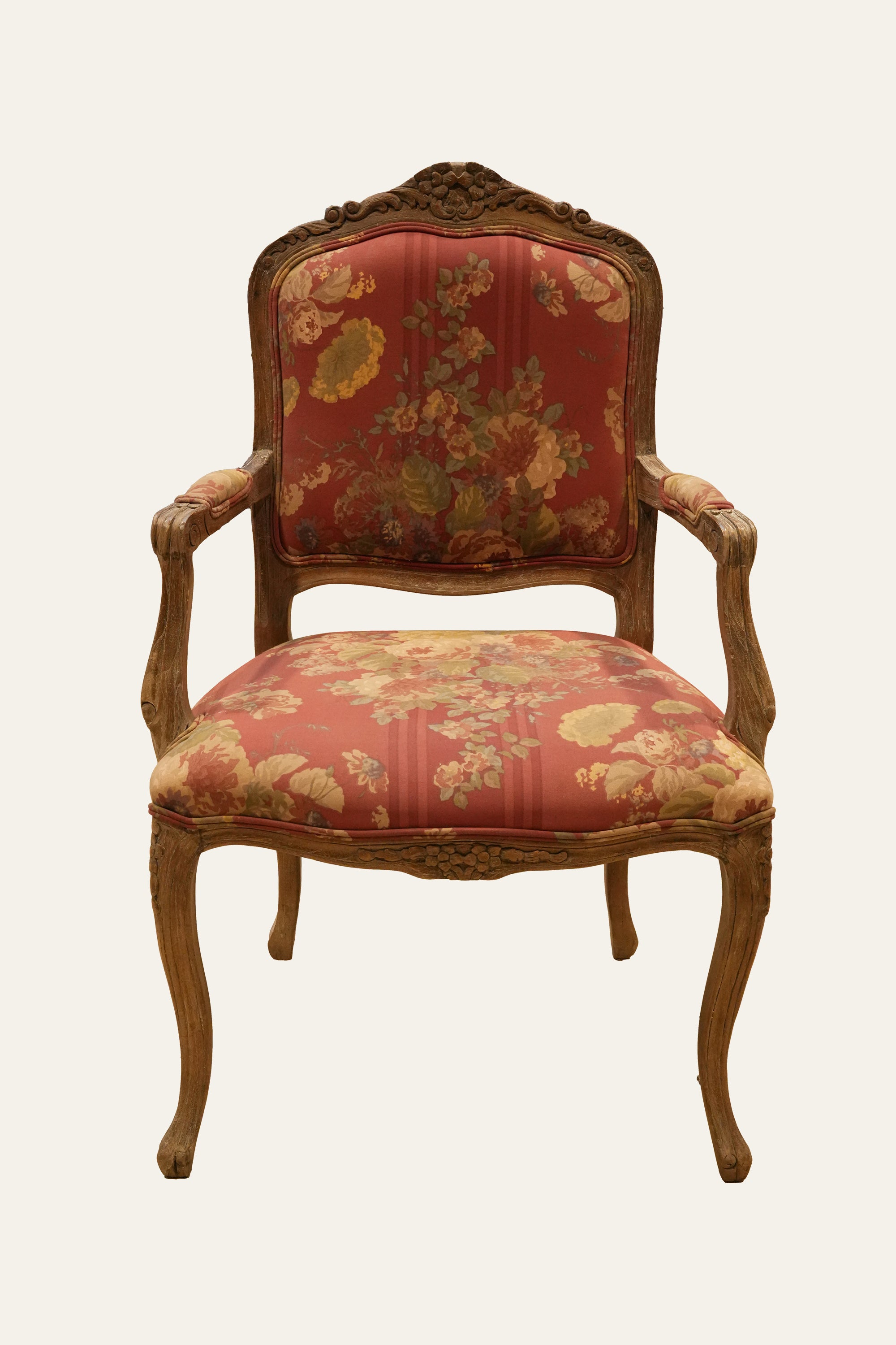 Floral Print Carved French Style Armchair