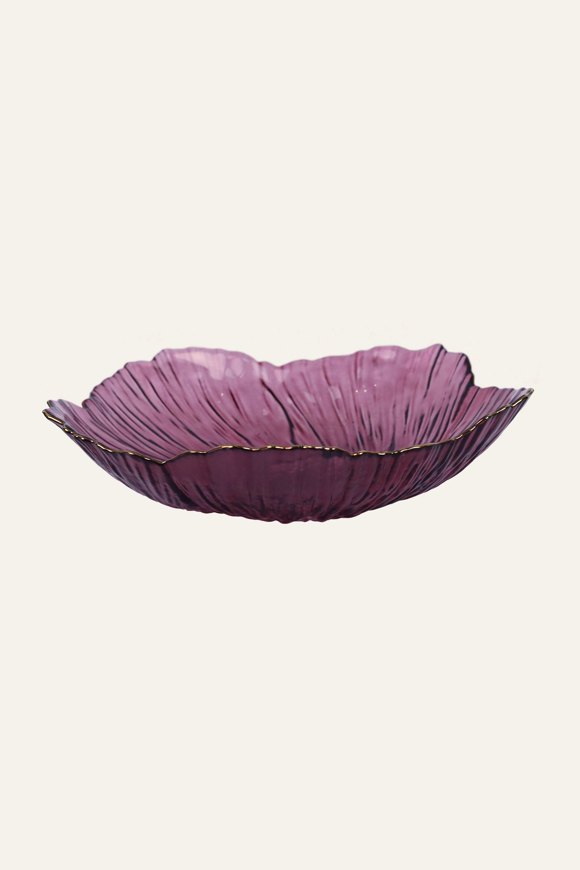 Dark Mauve Flower-Shaped Glass Serving Bowl