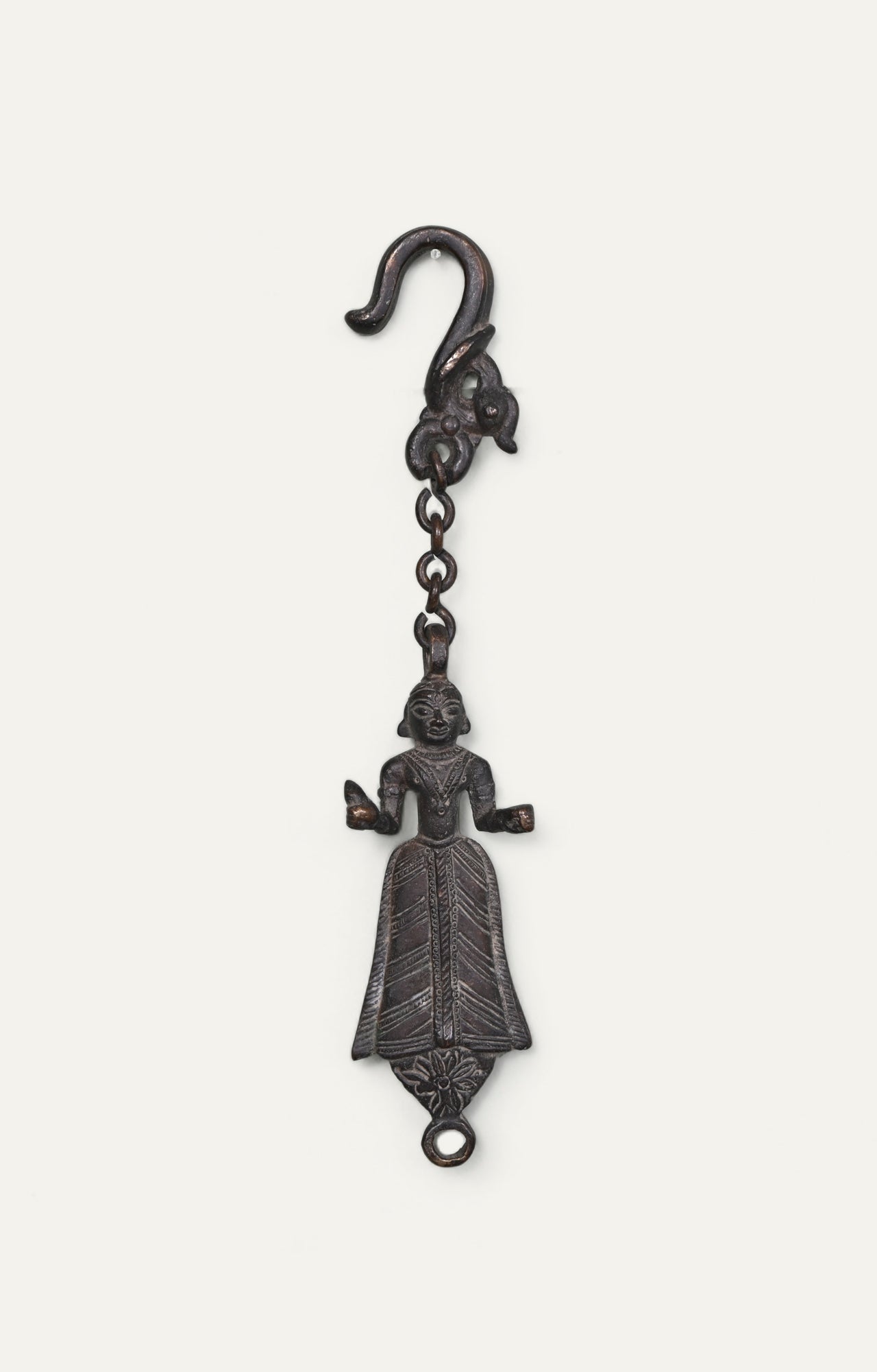 Hand-Carved Brass Hanging Lady Figurine with Hook