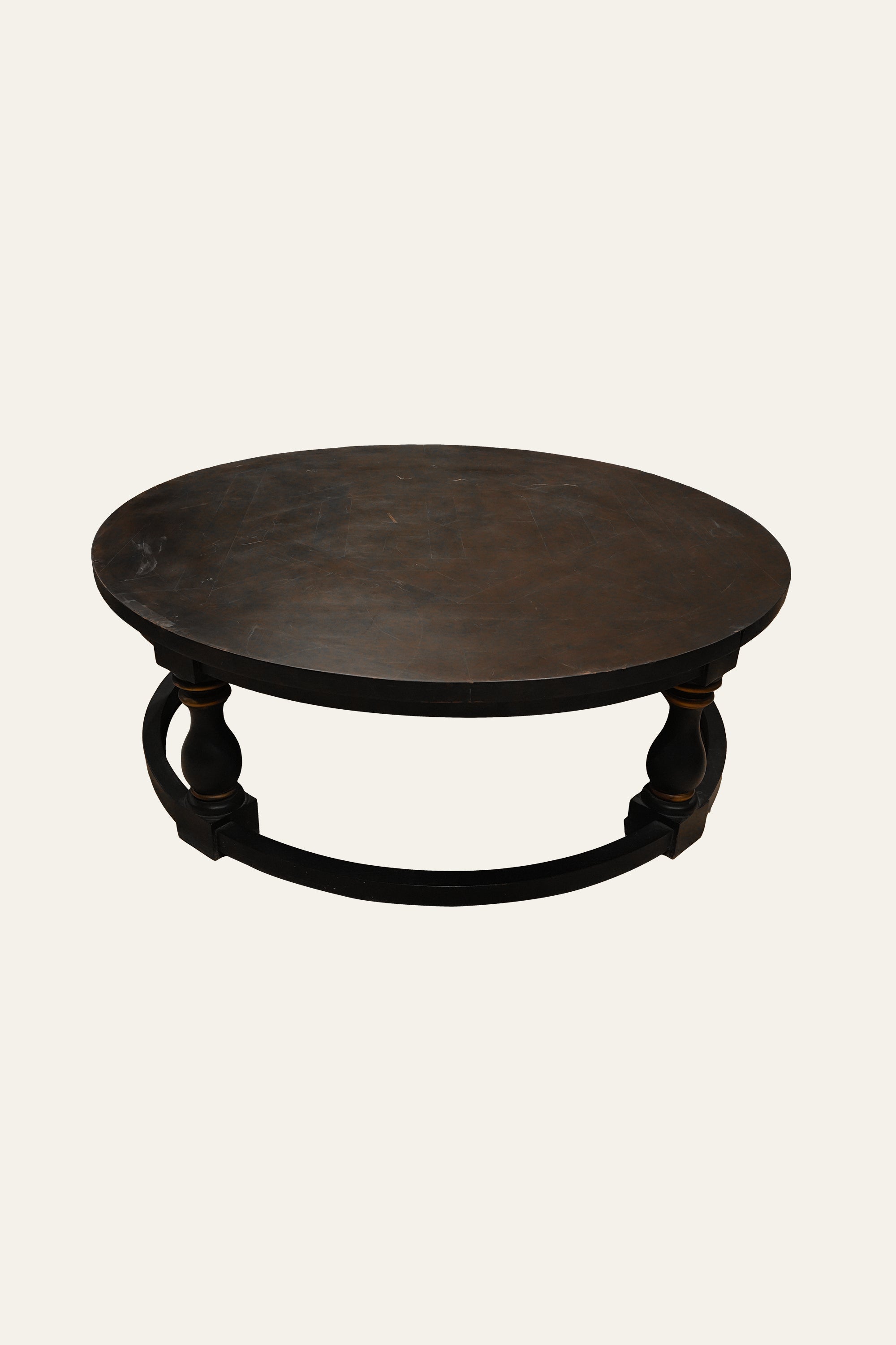 Round Black Wooden Coffee Table with Pedestal Ring Base