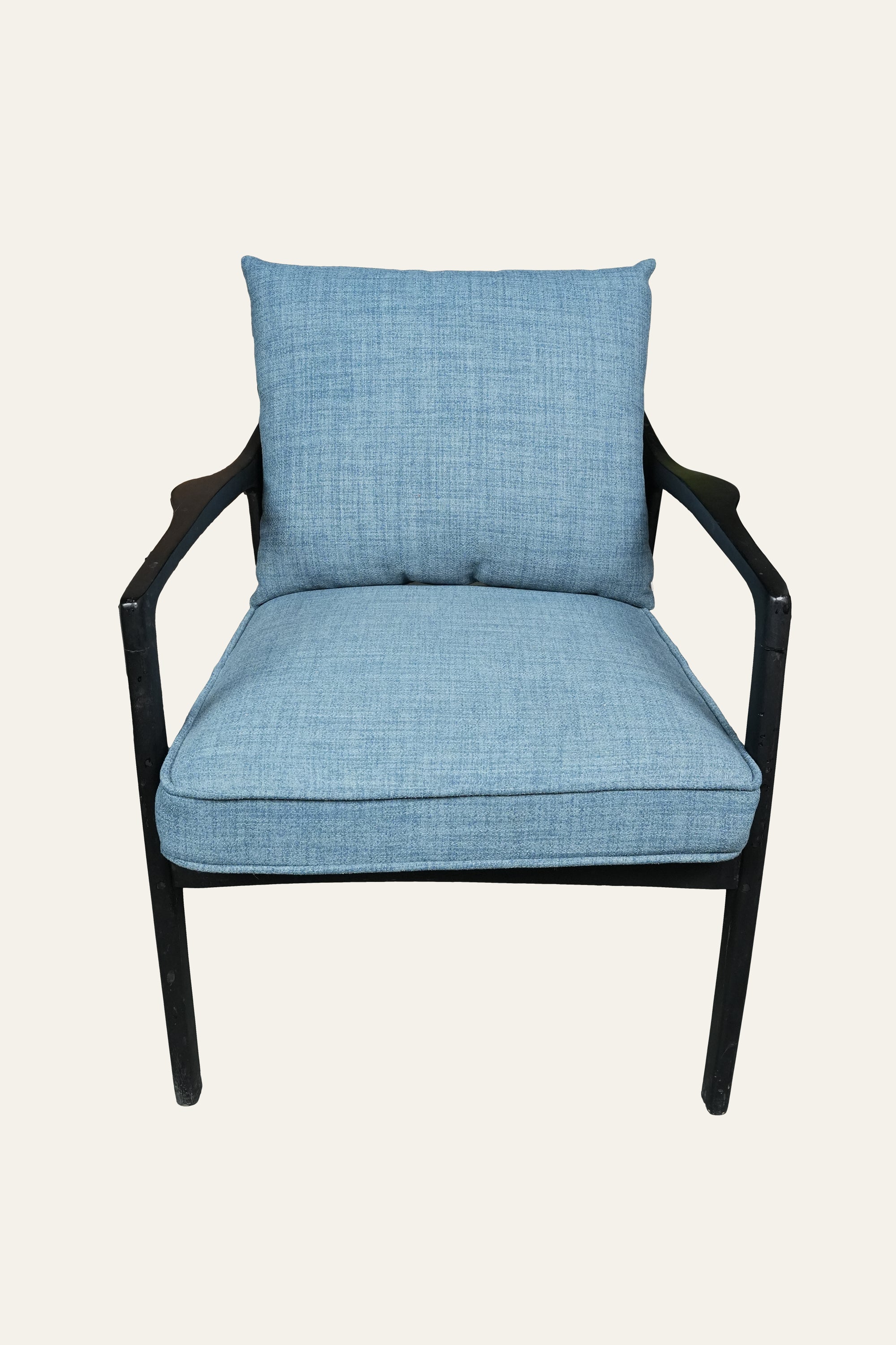 Blue Upholstered Wooden Lounge Chair with Slatted Backset